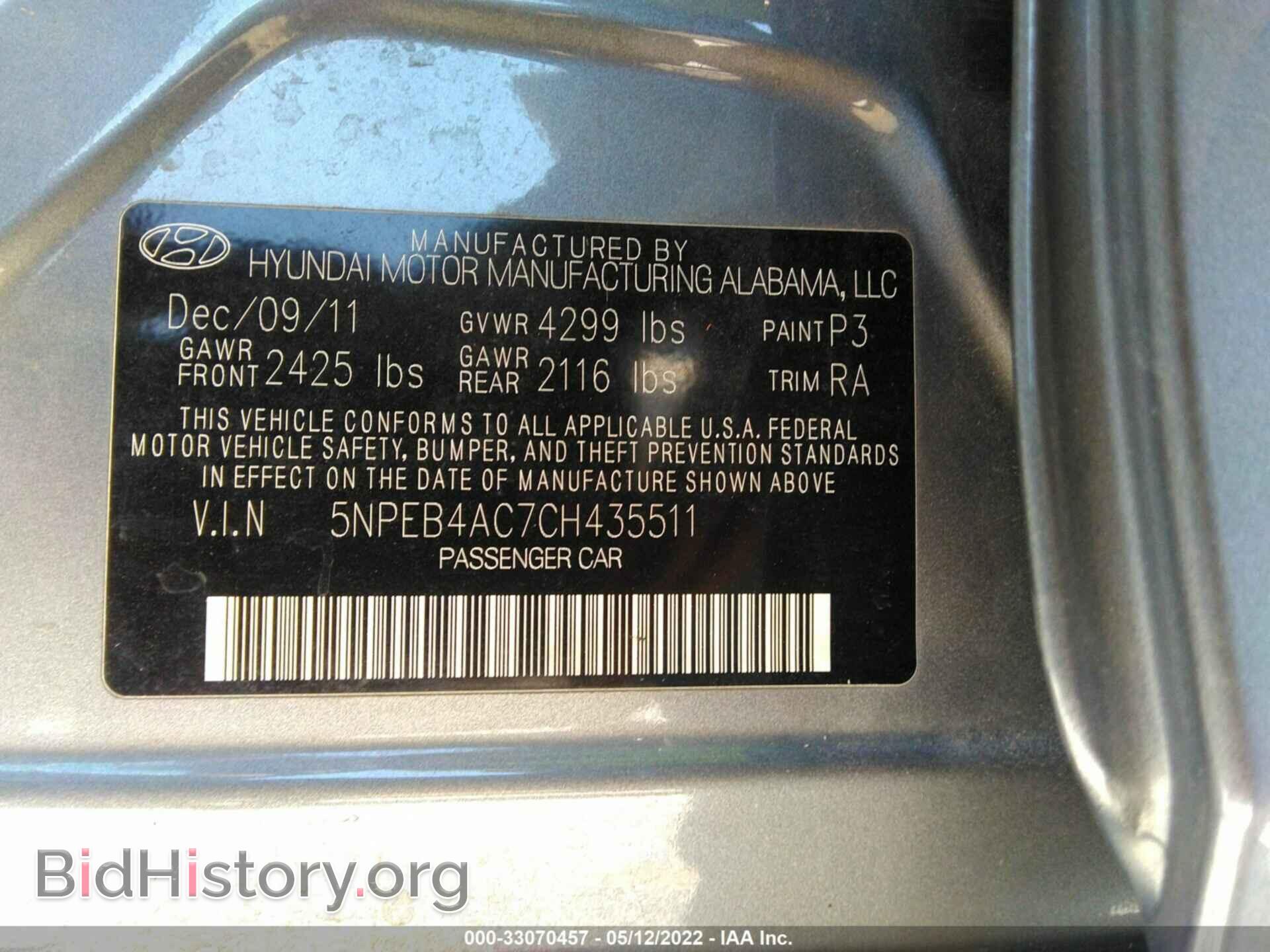 2012 HYUNDAI SONATA - VIN: 5NPEB4AC7CH435511 - Photo 9