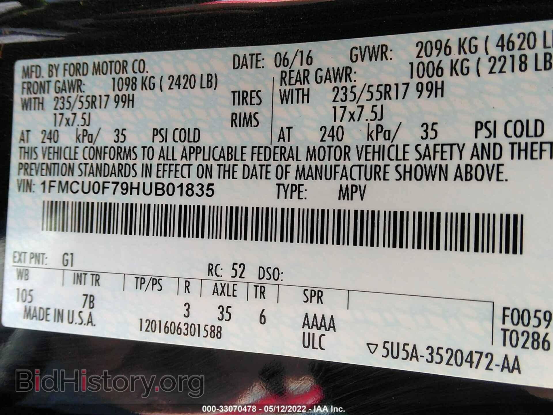 2017 FORD ESCAPE - VIN: 1FMCU0F79HUB01835 - Photo 9