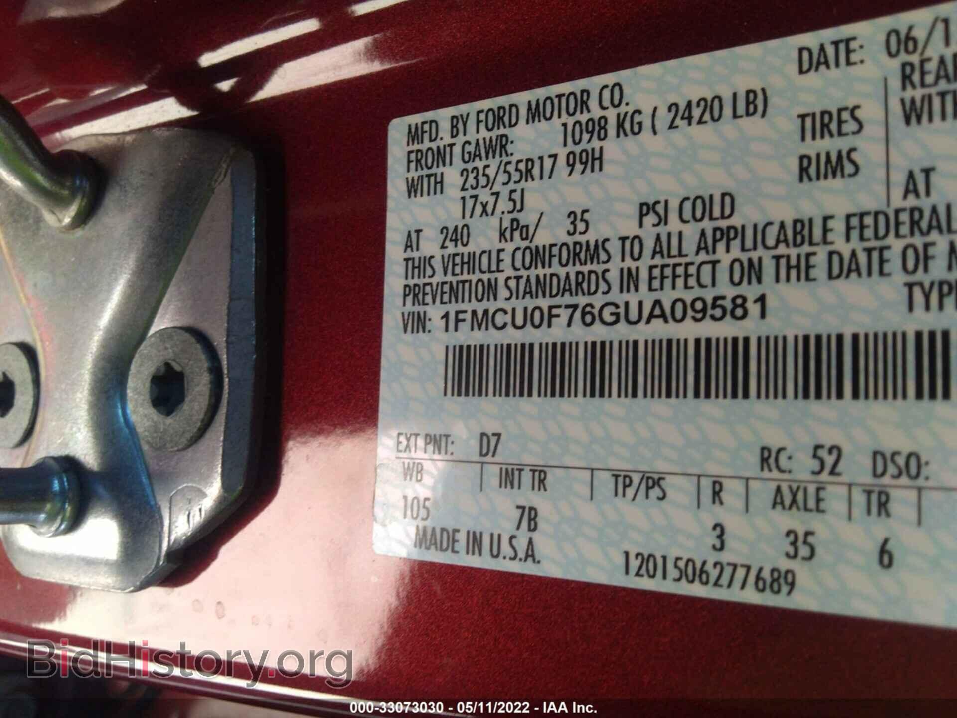 2016 FORD ESCAPE - VIN: 1FMCU0F76GUA09581 - Фото 9
