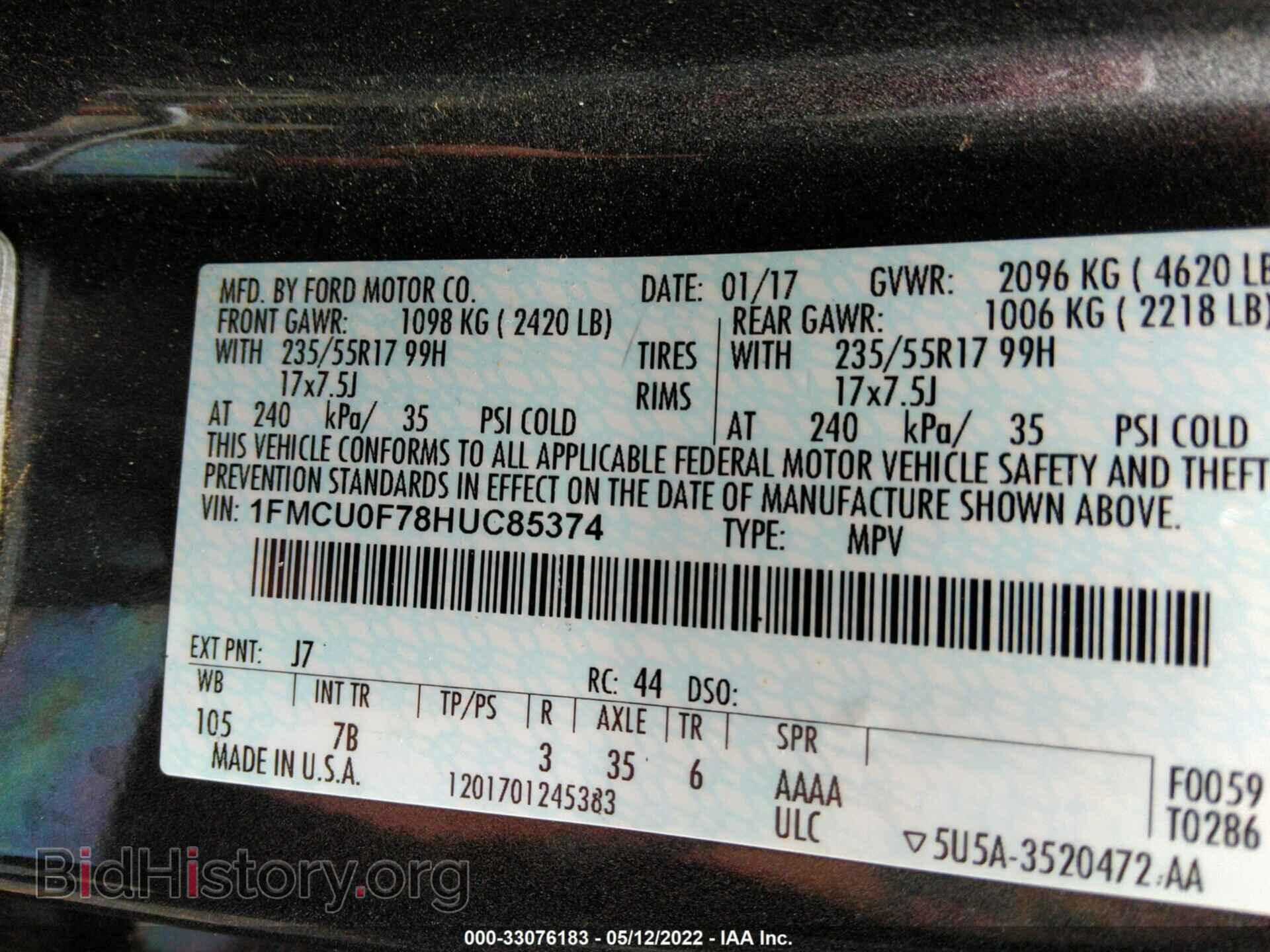 2017 FORD ESCAPE - VIN: 1FMCU0F78HUC85374 - Photo 9