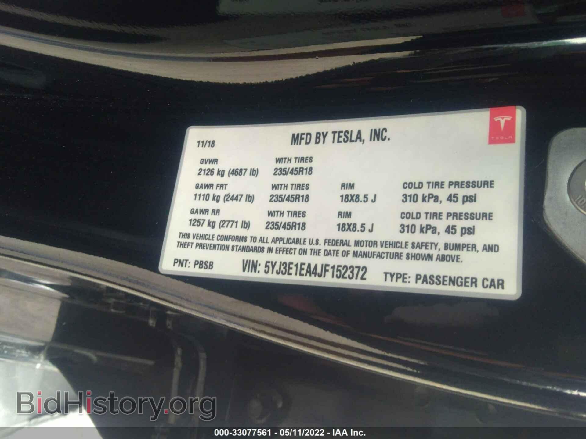 2018 TESLA MODEL 3 - VIN: 5YJ3E1EA4JF152372 - Фото 9