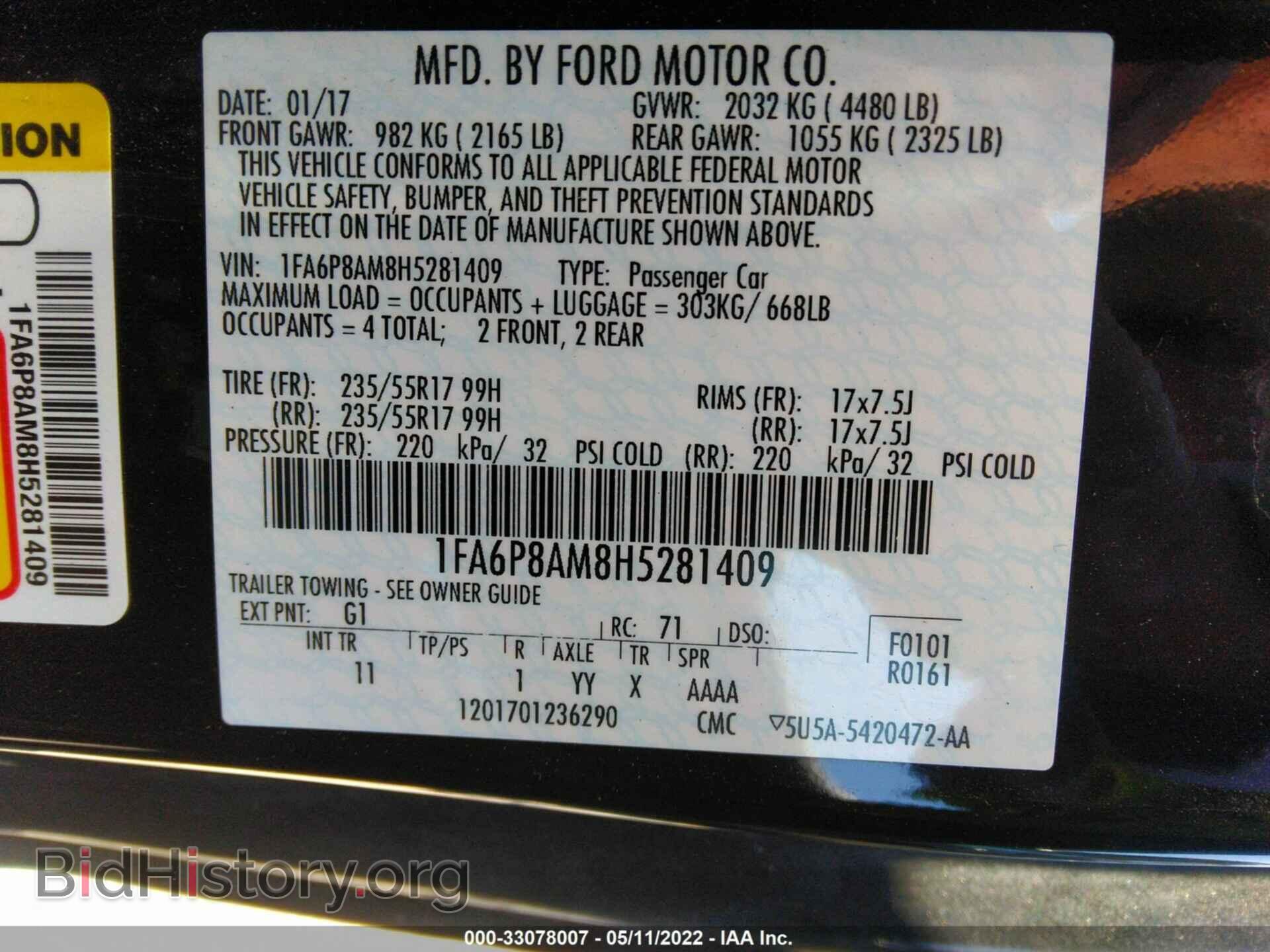 2017 FORD MUSTANG - VIN: 1FA6P8AM8H5281409 - Фото 9