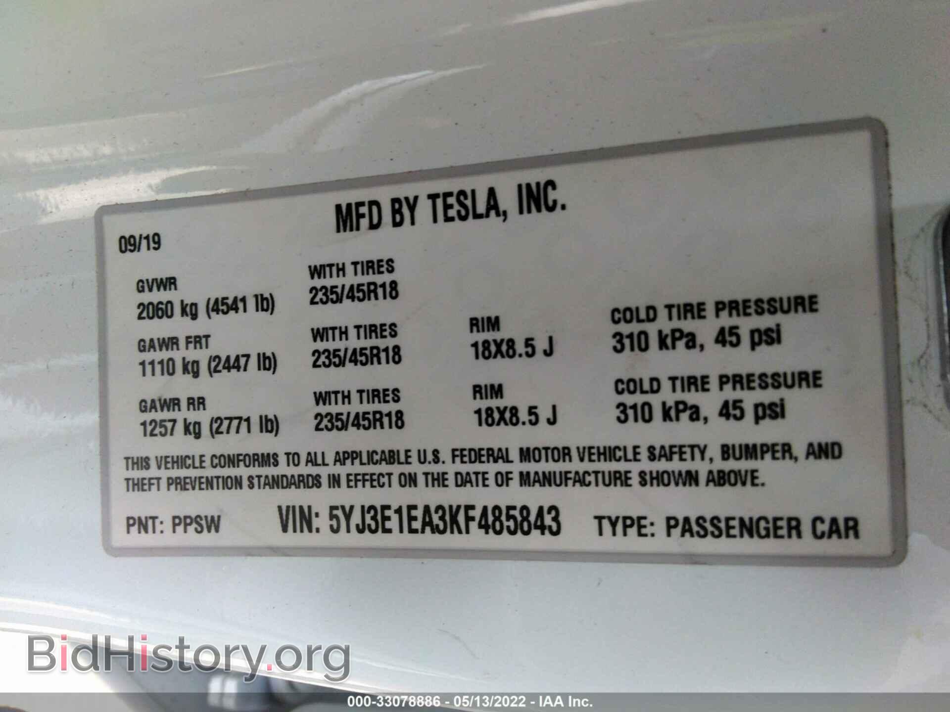 2019 TESLA MODEL 3 - VIN: 5YJ3E1EA3KF485843 - Photo 9