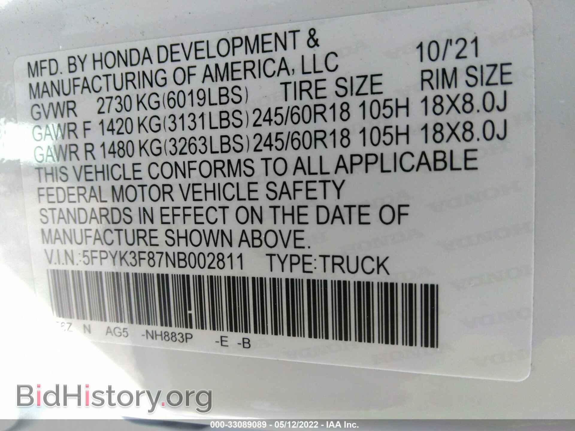 2022 HONDA RIDGELINE - VIN: 5FPYK3F87NB002811 - Фото 9