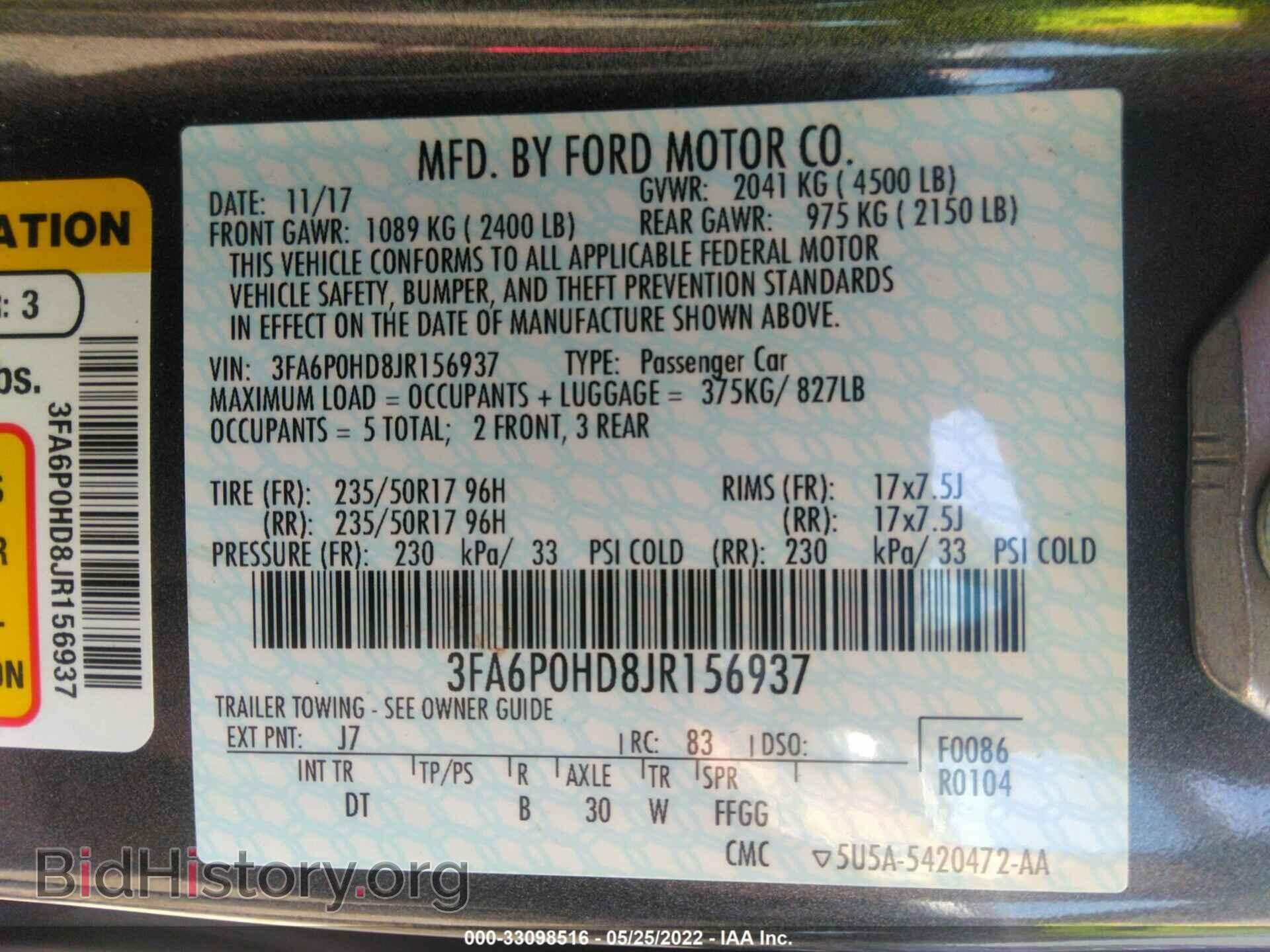 2018 FORD FUSION - VIN: 3FA6P0HD8JR156937 - Фото 9