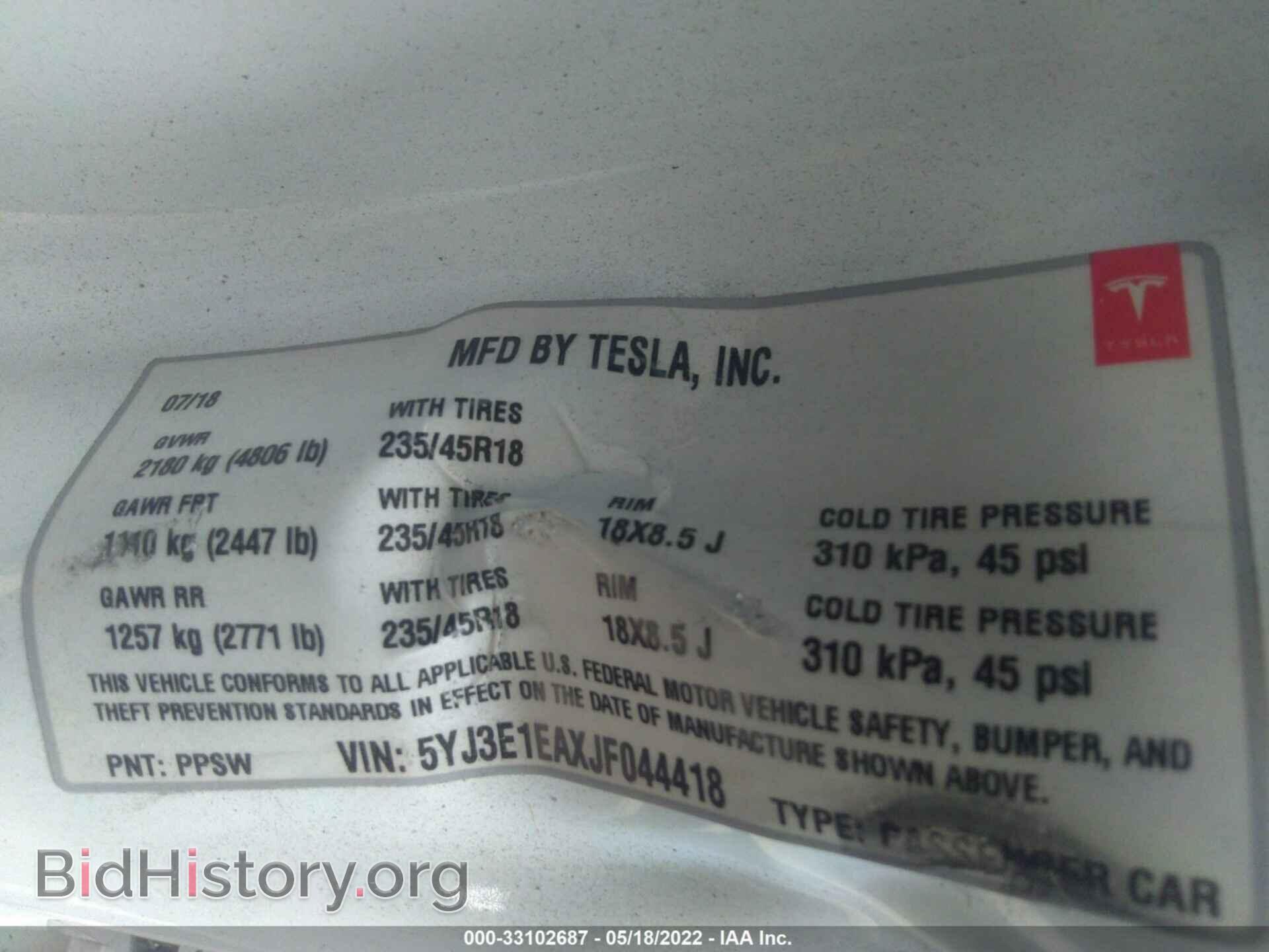2018 TESLA MODEL 3 - VIN: 5YJ3E1EAXJF044418 - Photo 9