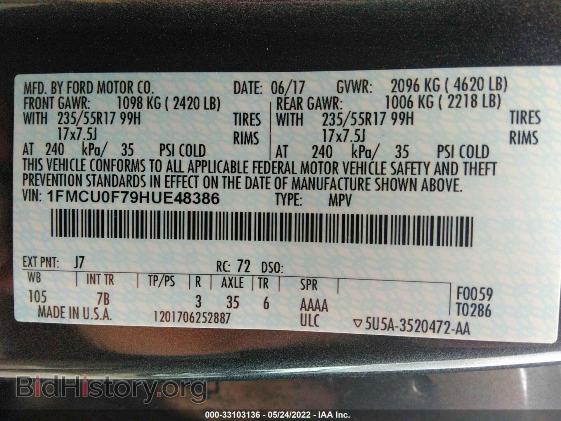 2017 FORD ESCAPE - VIN: 1FMCU0F79HUE48386 - Photo 9