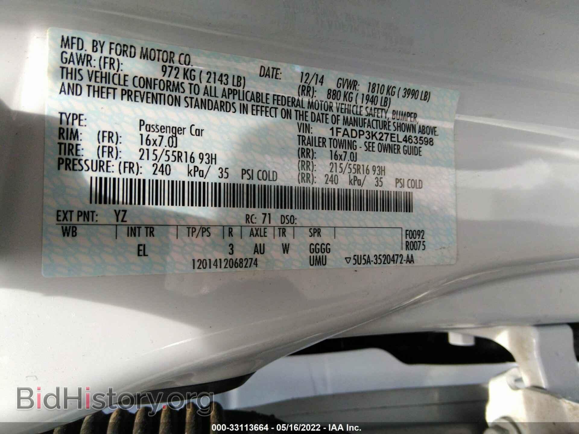 2014 FORD FOCUS - VIN: 1FADP3K27EL463598 - Фото 9