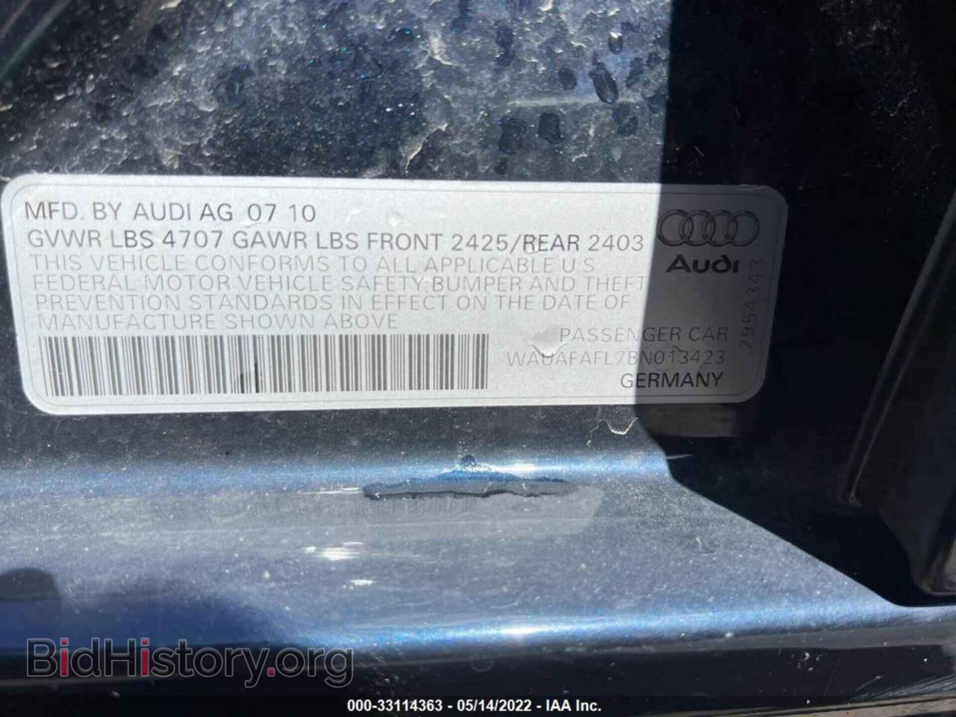 2011 AUDI A4 - VIN: WAUAFAFL7BN013423 - Фото 9