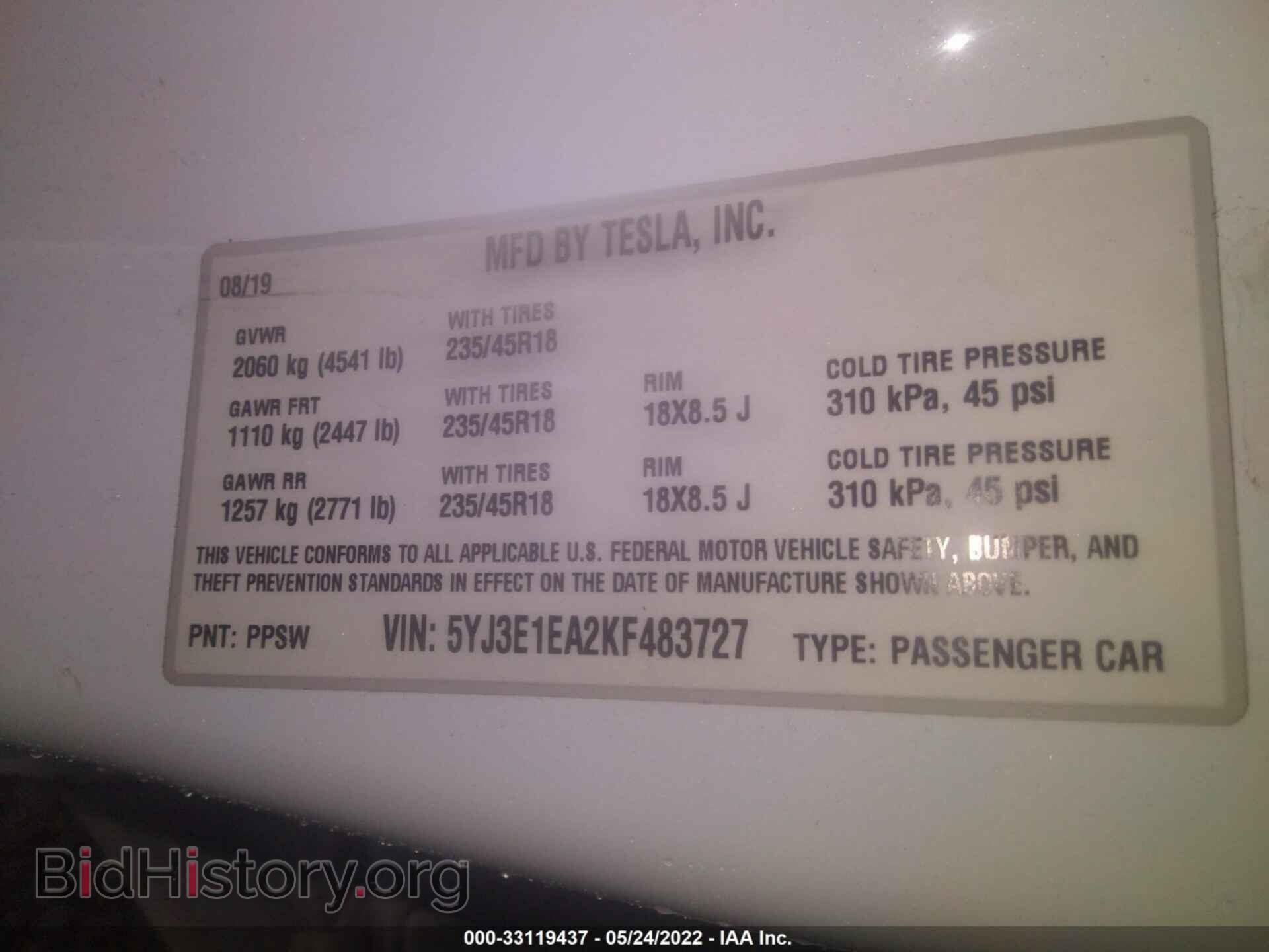 2019 TESLA MODEL 3 - VIN: 5YJ3E1EA2KF483727 - Photo 9