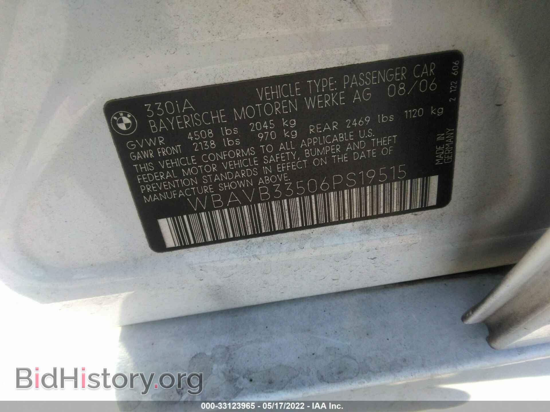 2006 BMW 3 SERIES - VIN: WBAVB33506PS19515 - Фото 9