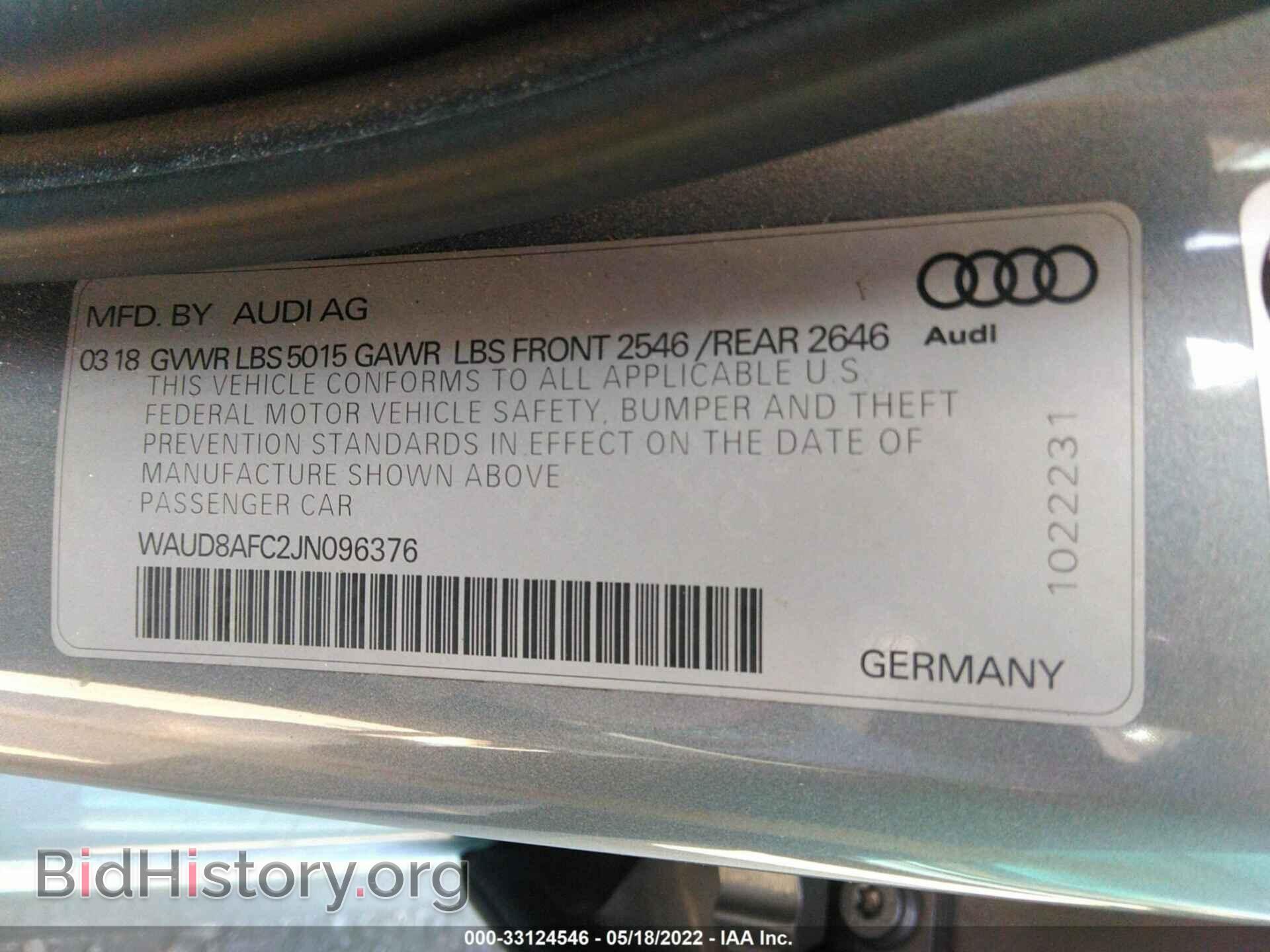 2018 AUDI A6 - VIN: WAUD8AFC2JN096376 - Фото 9