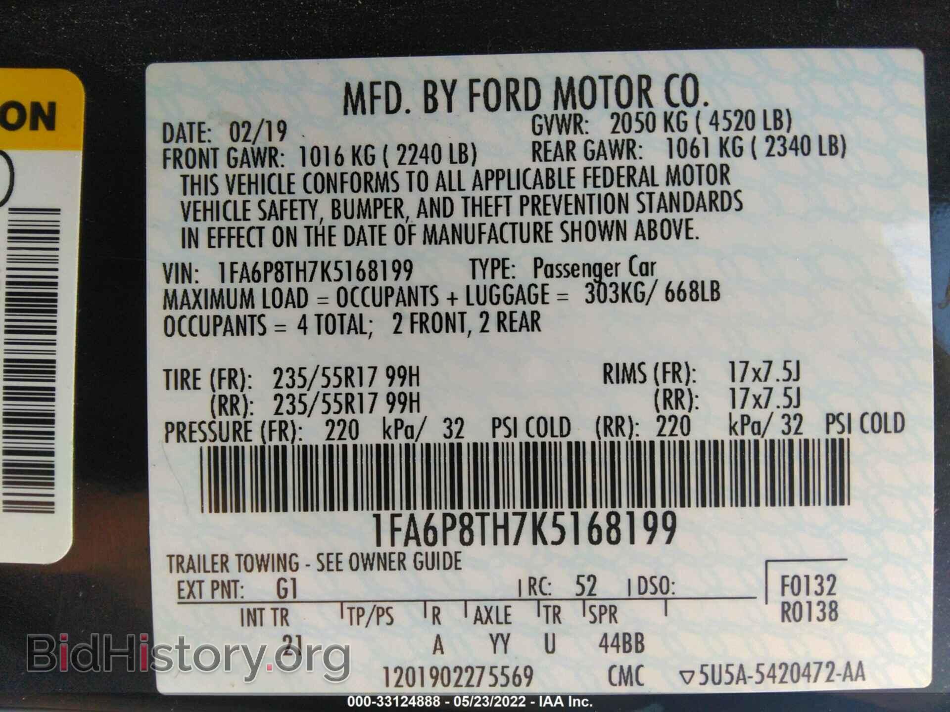 2019 FORD MUSTANG - VIN: 1FA6P8TH7K5168199 - Фото 9