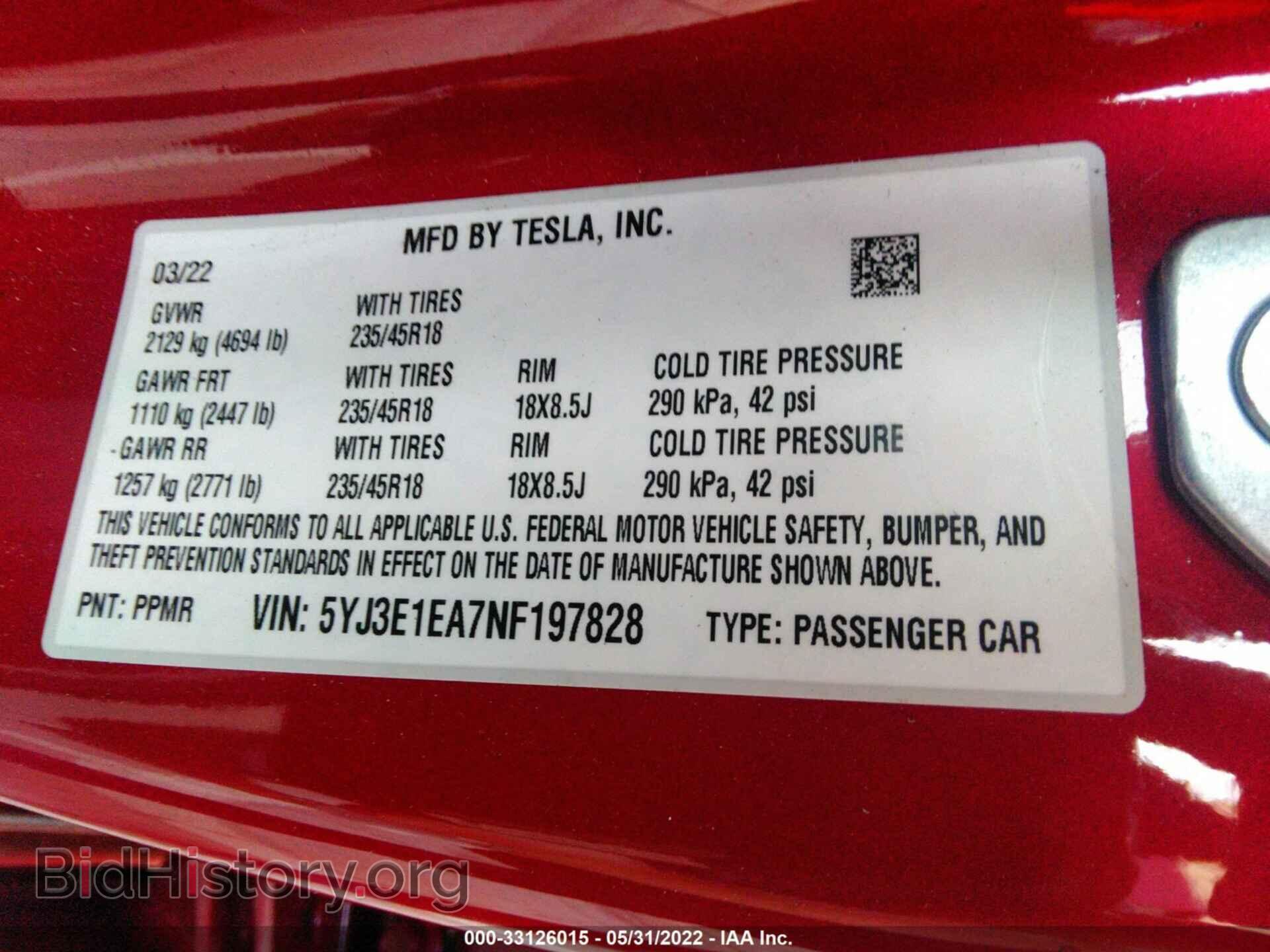 2022 TESLA MODEL 3 - VIN: 5YJ3E1EA7NF197828 - Фото 9