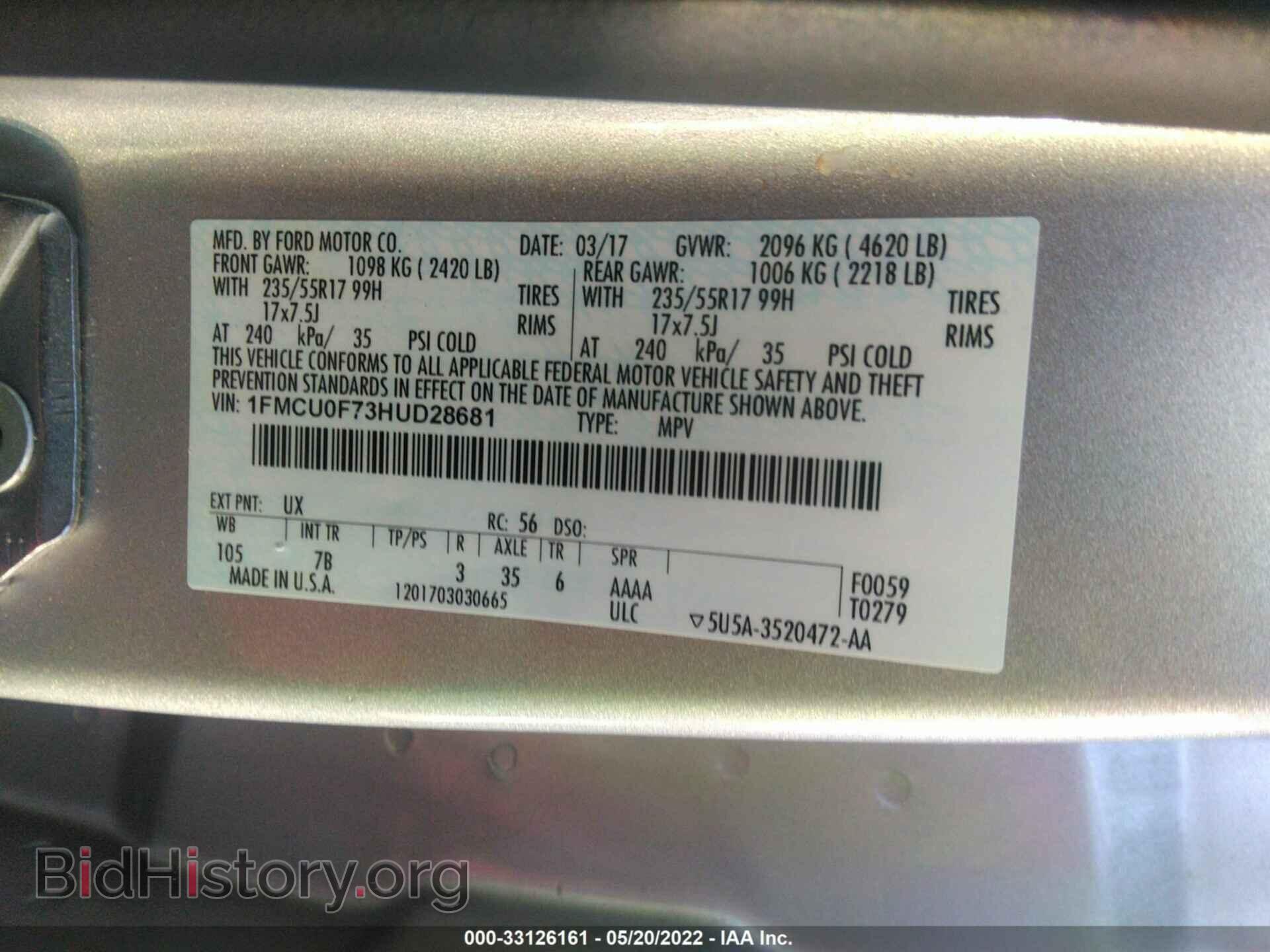 2017 FORD ESCAPE - VIN: 1FMCU0F73HUD28681 - Фото 9