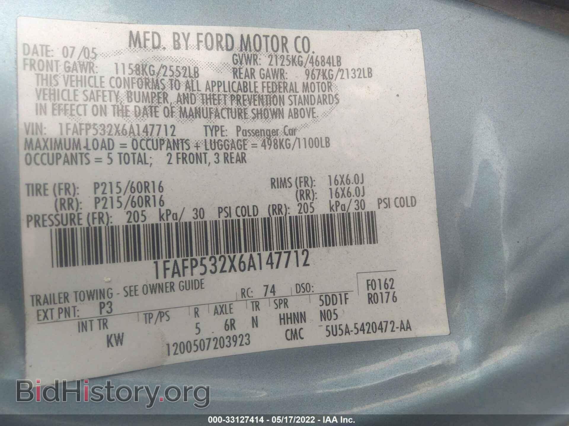 2006 FORD TAURUS - VIN: 1FAFP532X6A147712 - Фото 9