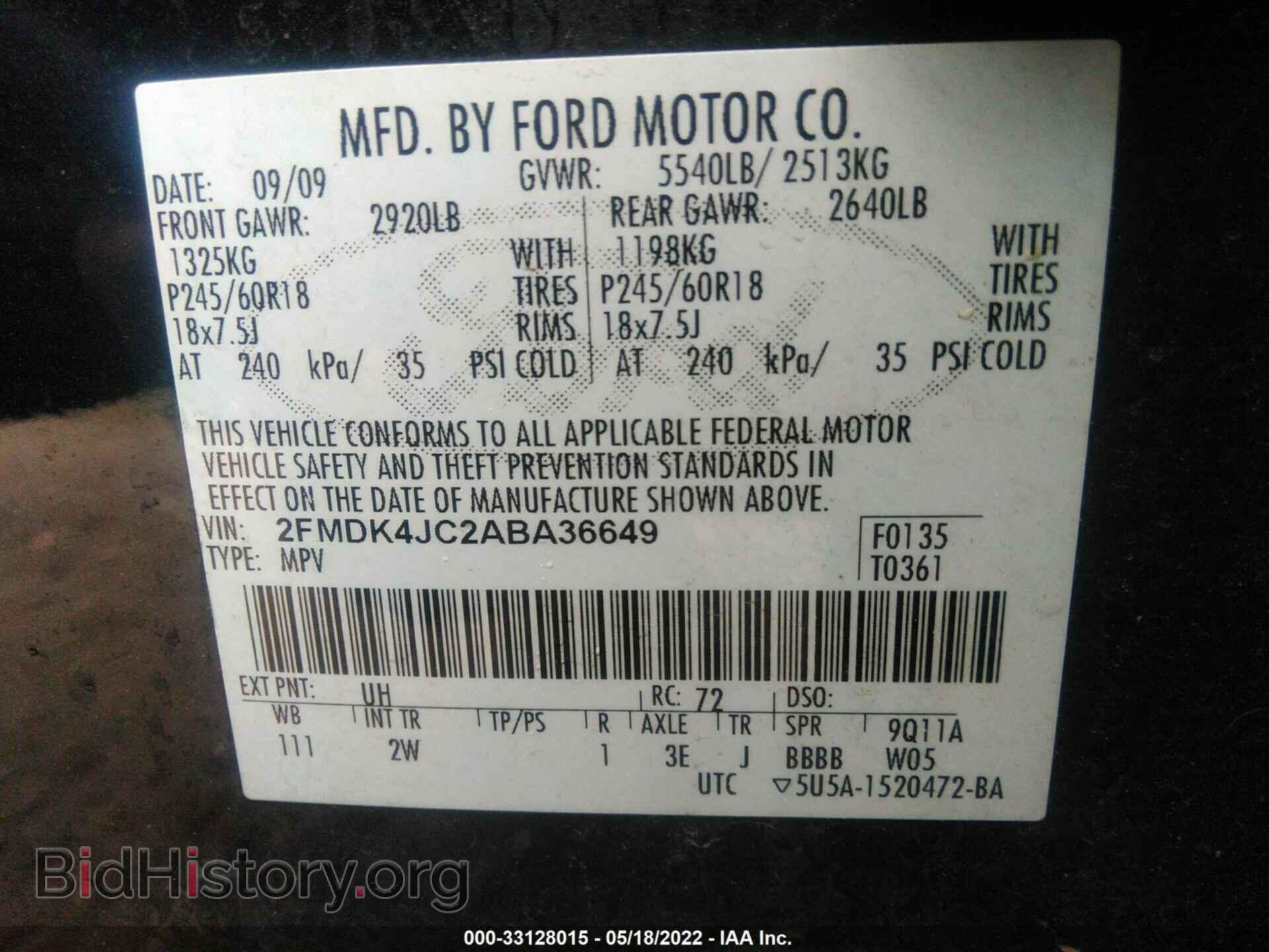 2010 FORD EDGE - VIN: 2FMDK4JC2ABA36649 - Photo 9