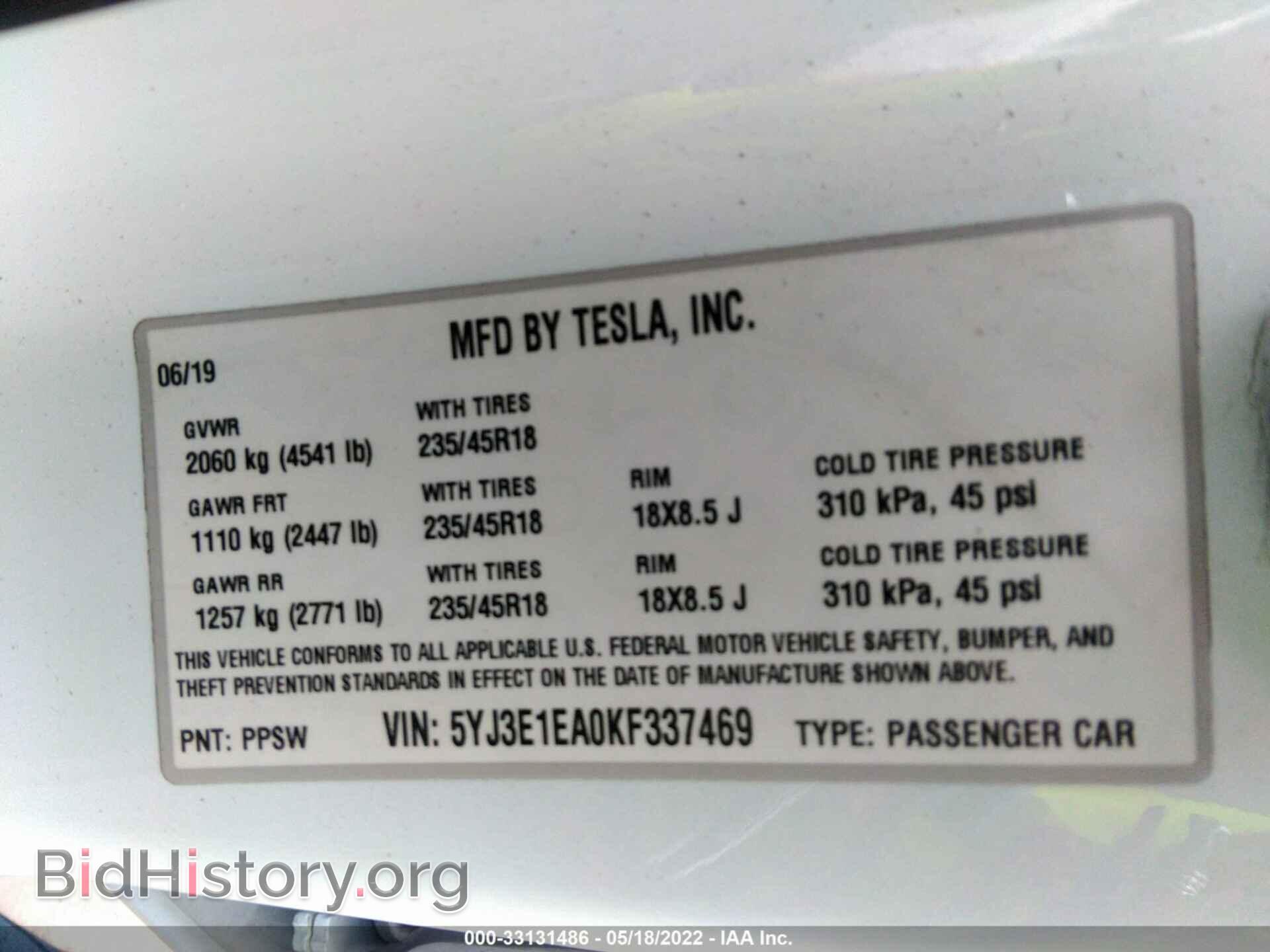 2019 TESLA MODEL 3 - VIN: 5YJ3E1EA0KF337469 - Photo 9