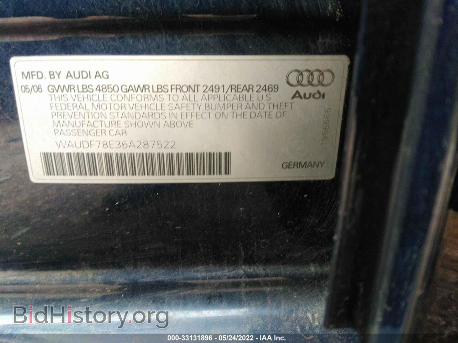 2006 AUDI A4 - VIN: WAUDF78E36A287522 - Фото 9