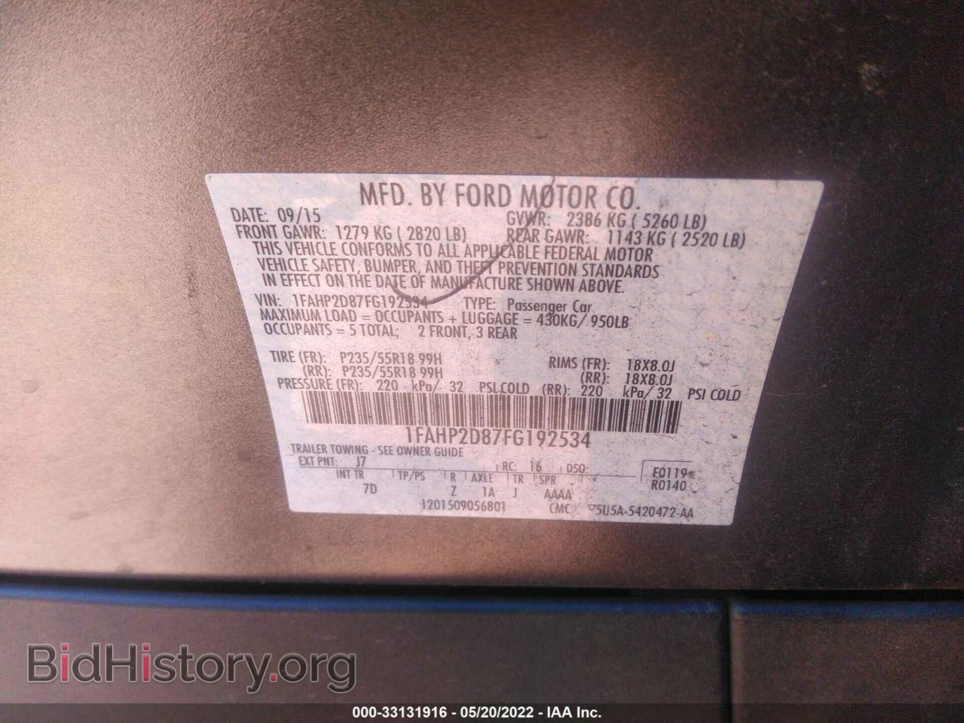 2015 FORD TAURUS - VIN: 1FAHP2D87FG192534 - Photo 9