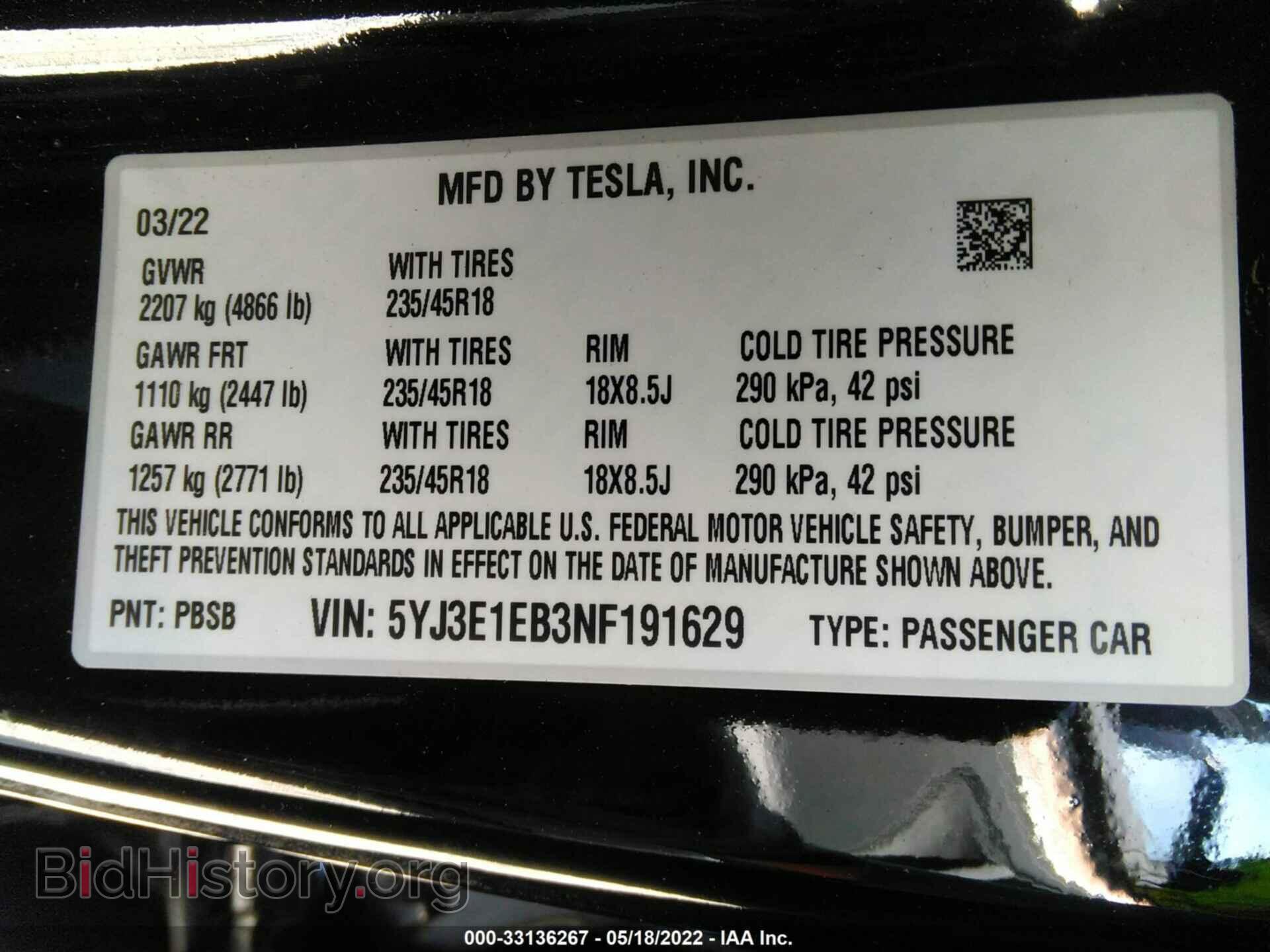 2022 TESLA MODEL 3 - VIN: 5YJ3E1EB3NF191629 - Фото 9