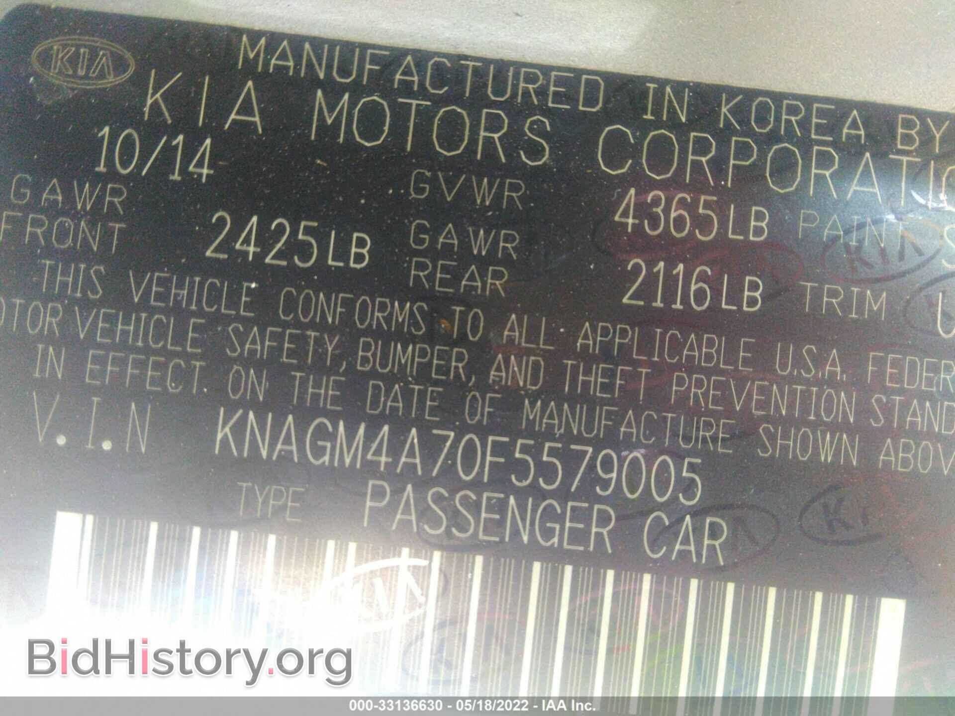 2015 KIA OPTIMA - VIN: KNAGM4A70F5579005 - Фото 9
