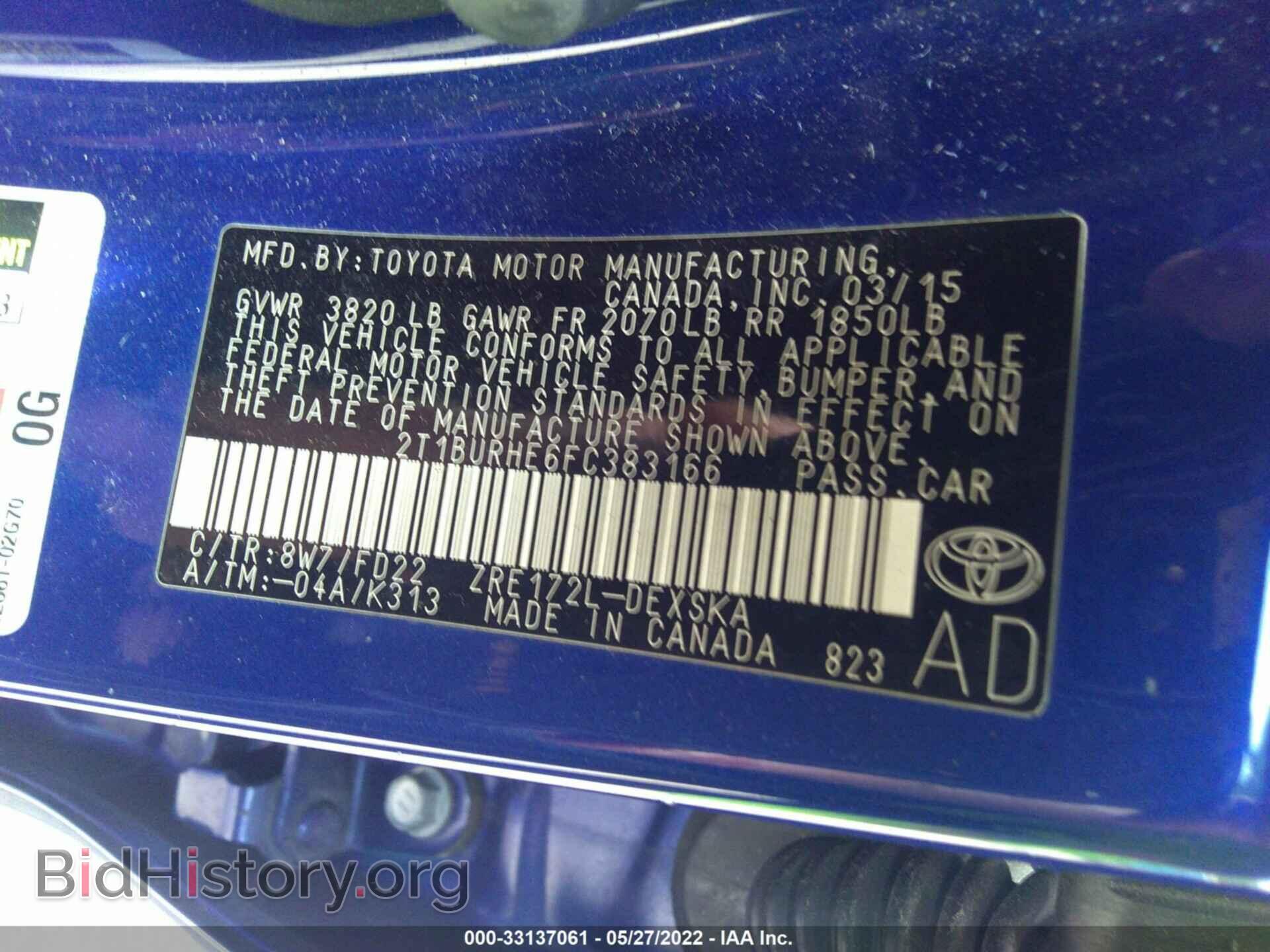 2015 TOYOTA COROLLA - VIN: 2T1BURHE6FC383166 - Фото 9