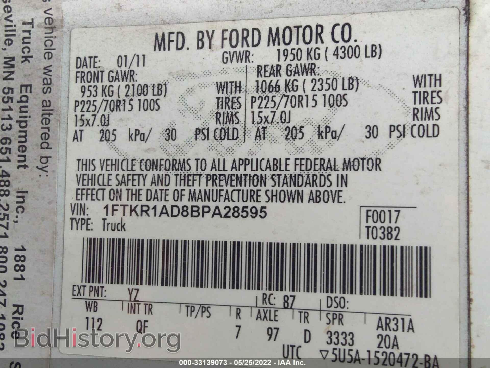2011 FORD RANGER - VIN: 1FTKR1AD8BPA28595 - Фото 9