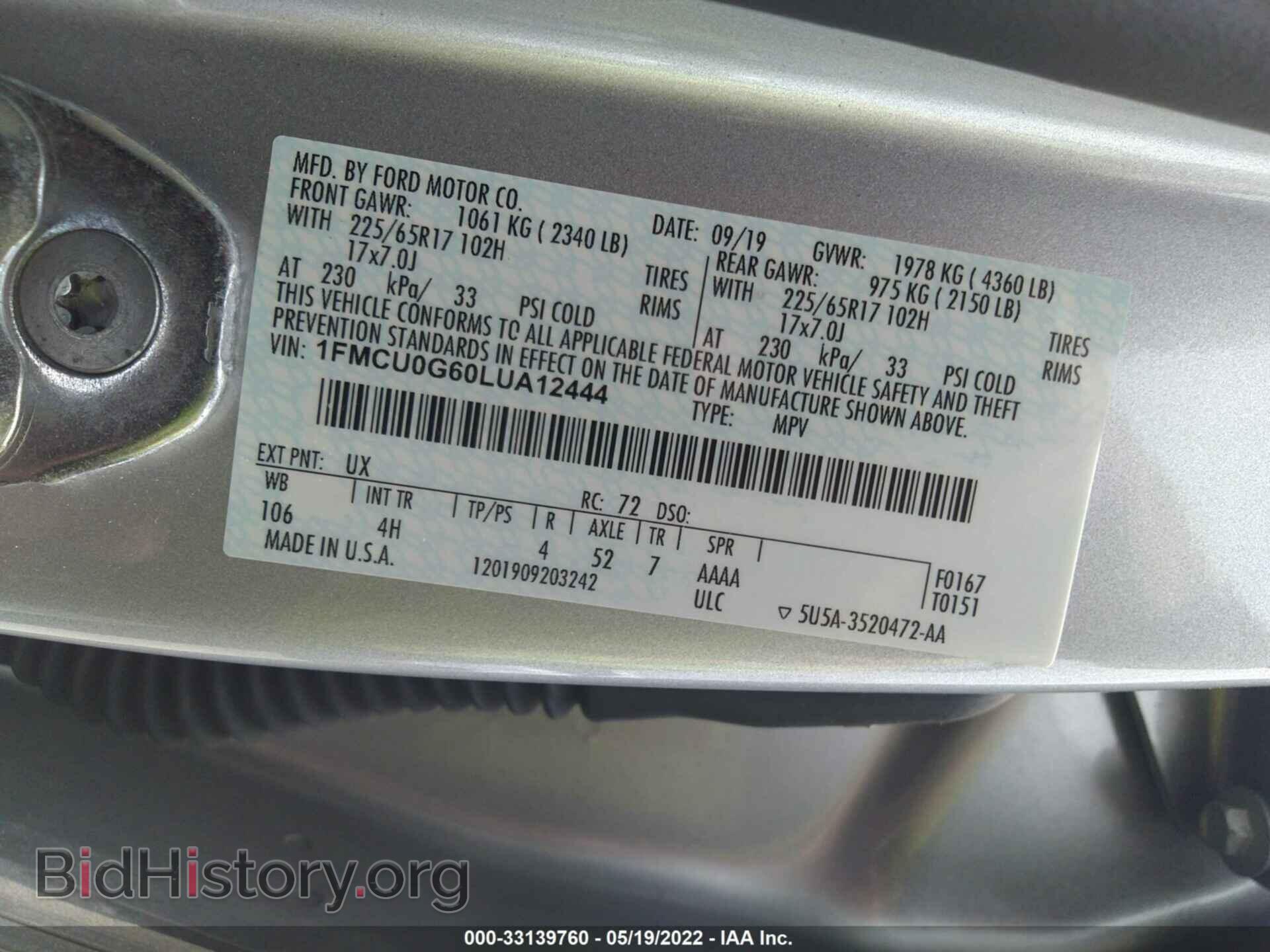 2020 FORD ESCAPE - VIN: 1FMCU0G60LUA12444 - Photo 9