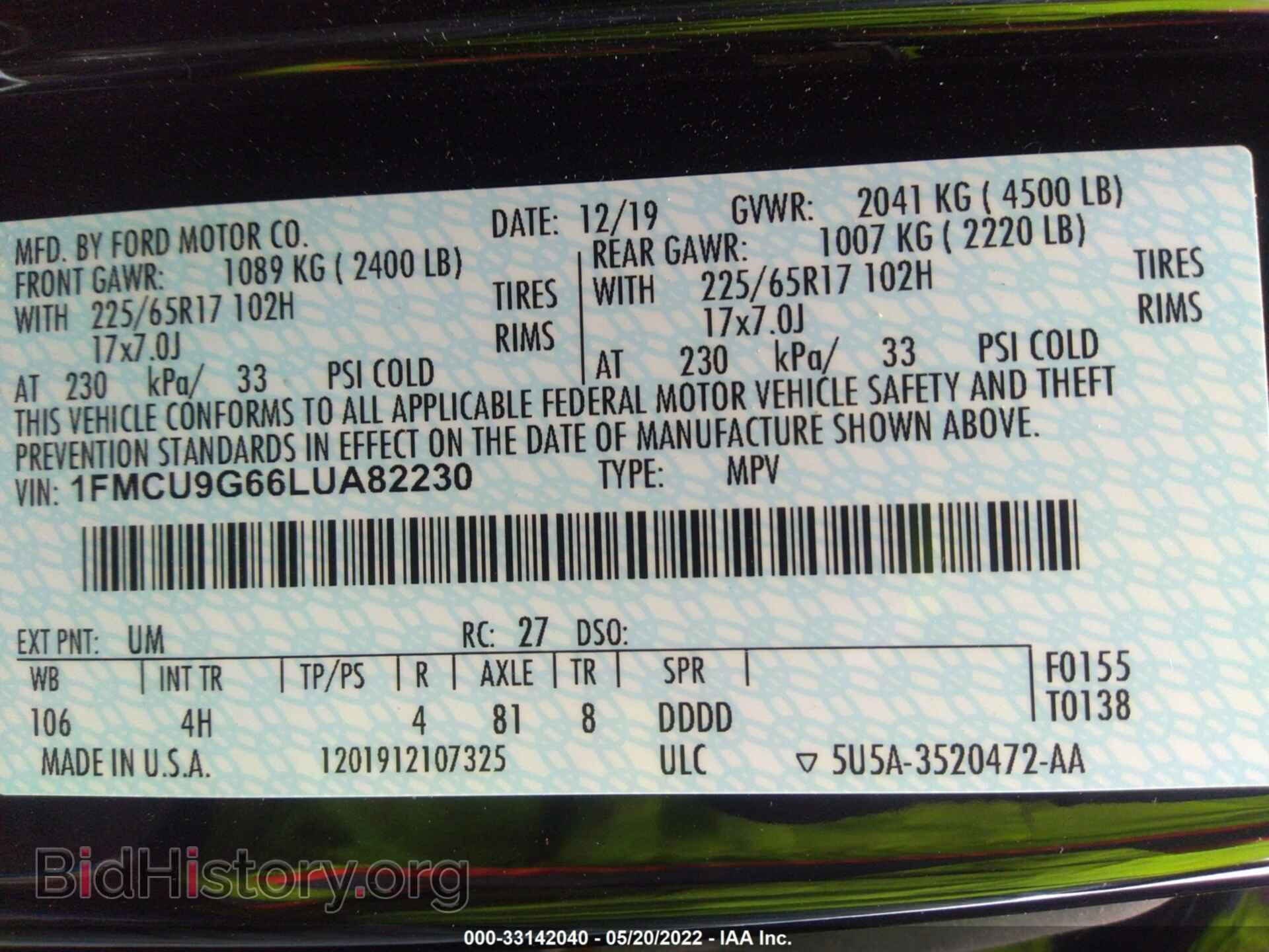 2020 FORD ESCAPE - VIN: 1FMCU9G66LUA82230 - Photo 9