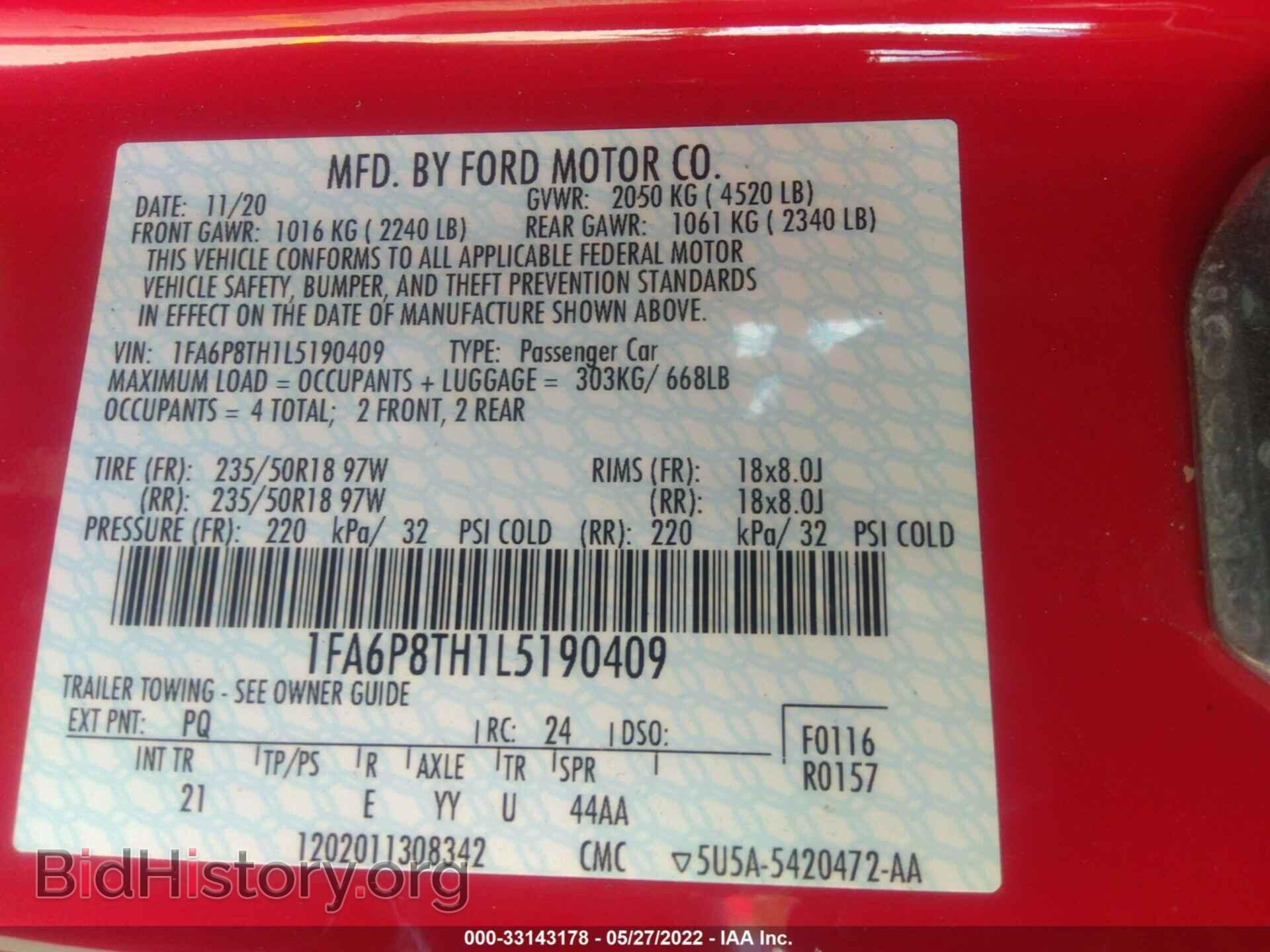 2020 FORD MUSTANG - VIN: 1FA6P8TH1L5190409 - Фото 9