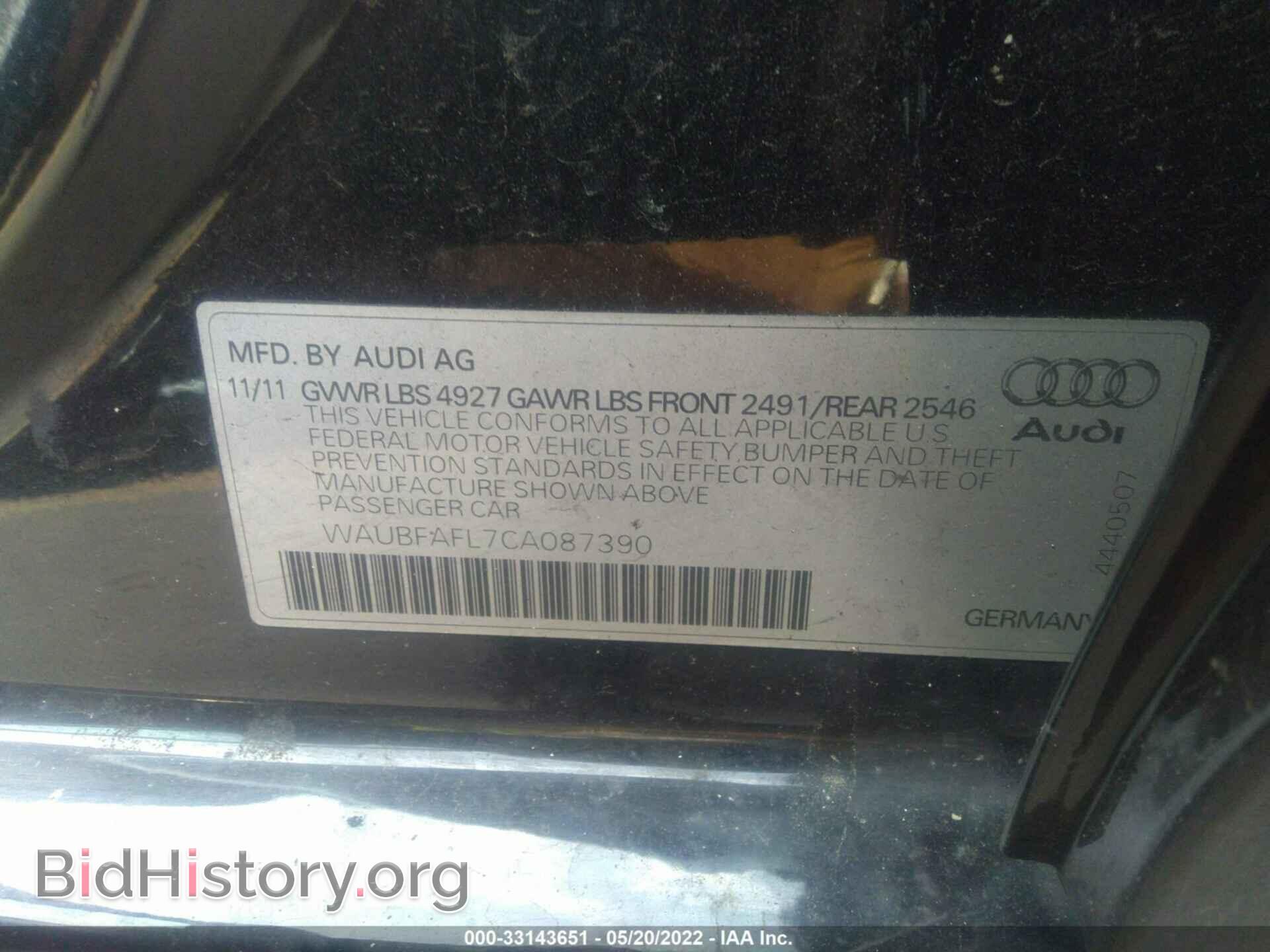 2012 AUDI A4 - VIN: WAUBFAFL7CA087390 - Фото 9