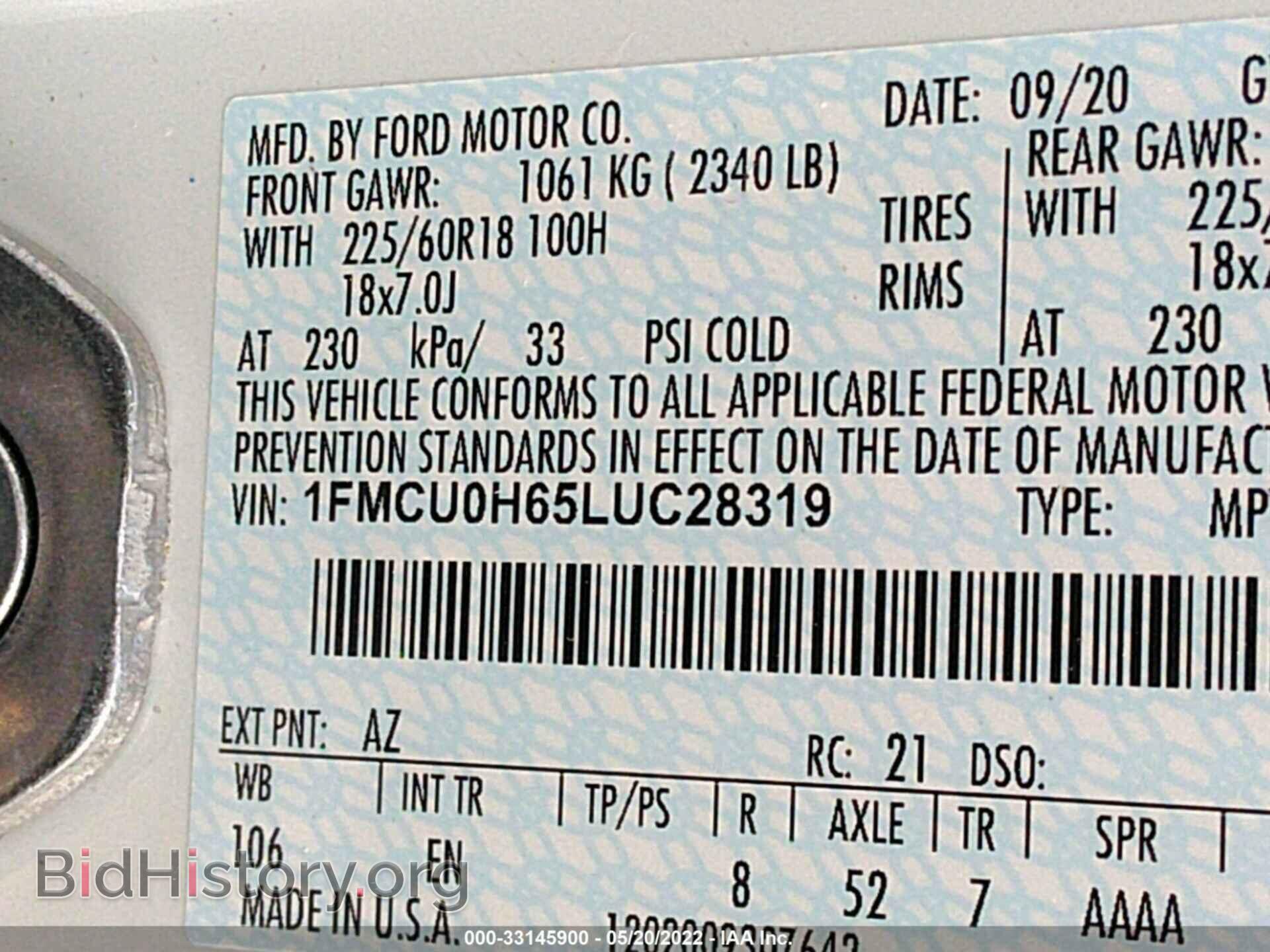 2020 FORD ESCAPE - VIN: 1FMCU0H65LUC28319 - Фото 9
