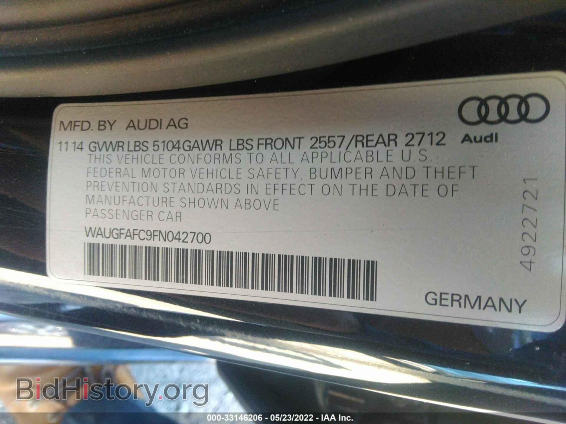 2015 AUDI A6 - VIN: WAUGFAFC9FN042700 - Фото 9