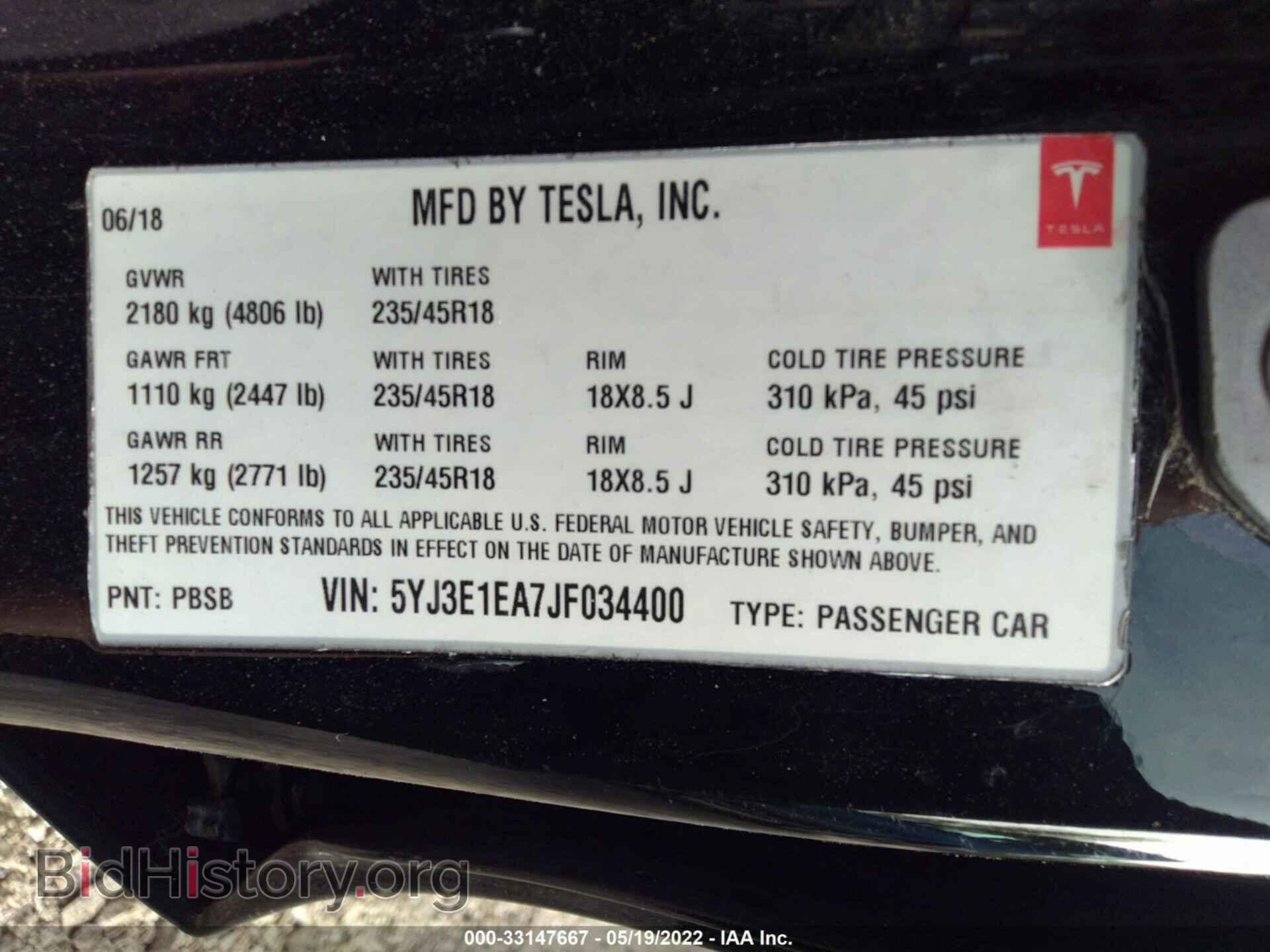 2018 TESLA MODEL 3 - VIN: 5YJ3E1EA7JF034400 - Фото 9