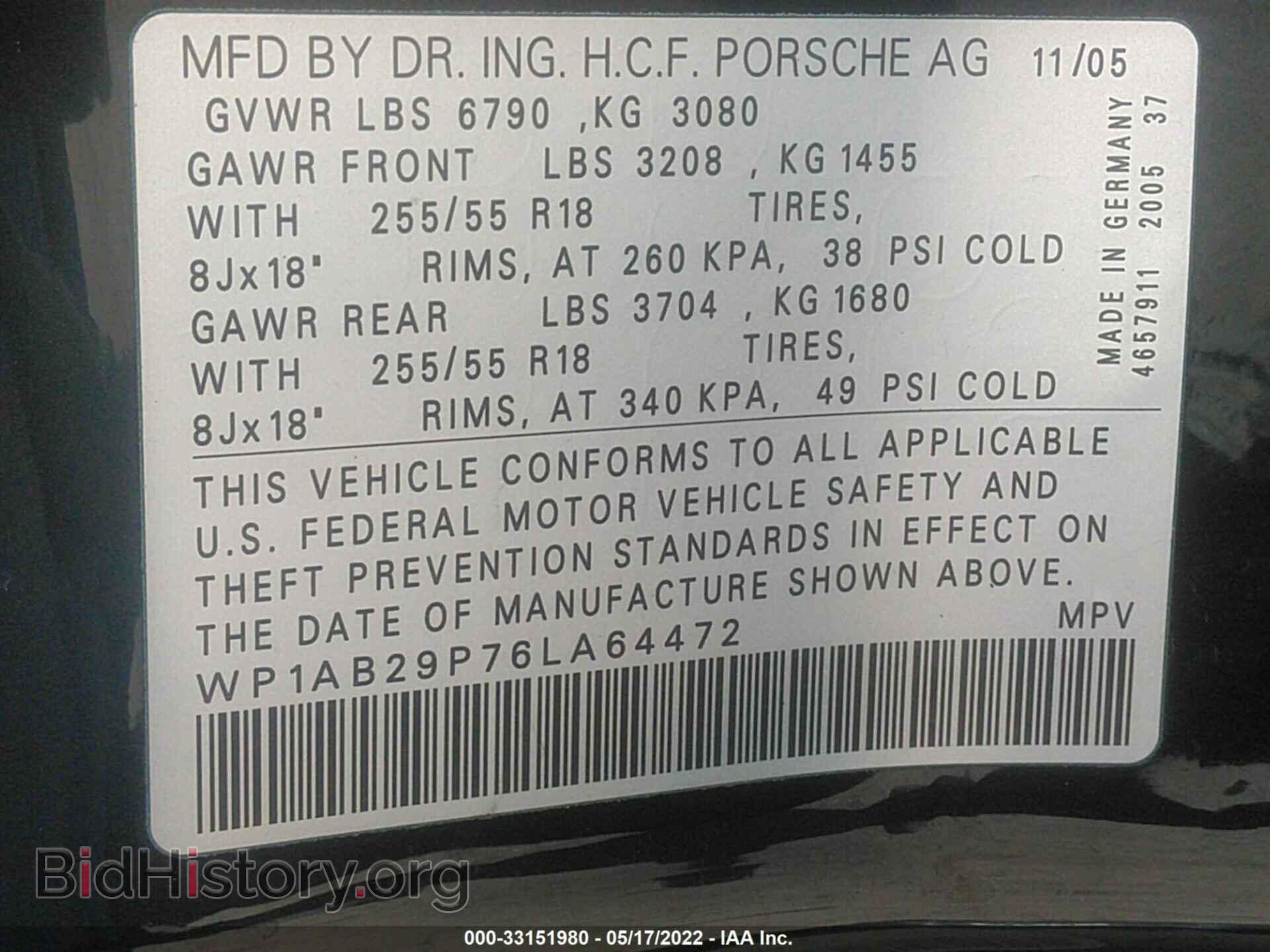 2006 PORSCHE CAYENNE - VIN: WP1AB29P76LA64472 - Фото 9