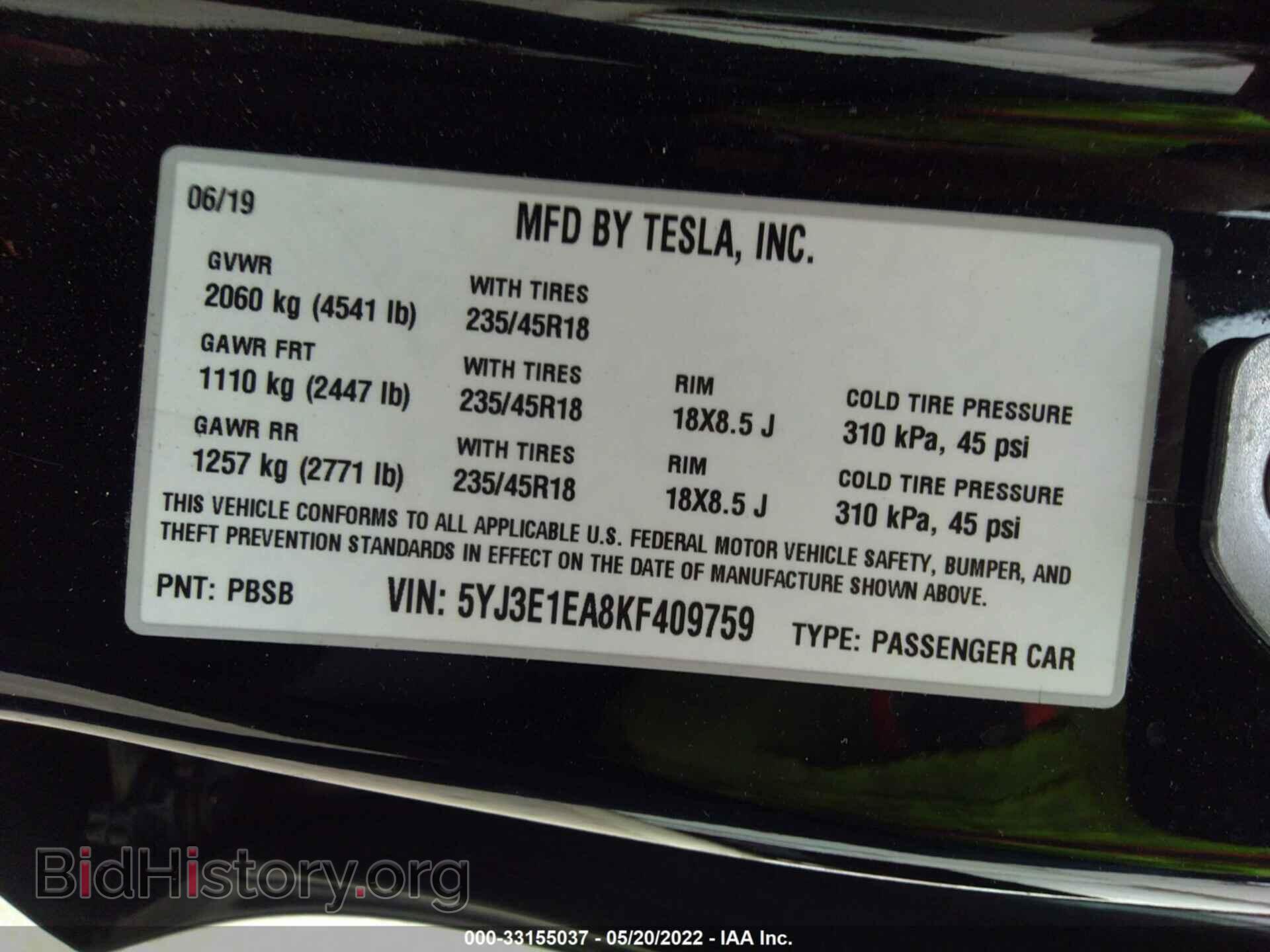 2019 TESLA MODEL 3 - VIN: 5YJ3E1EA8KF409759 - Photo 9