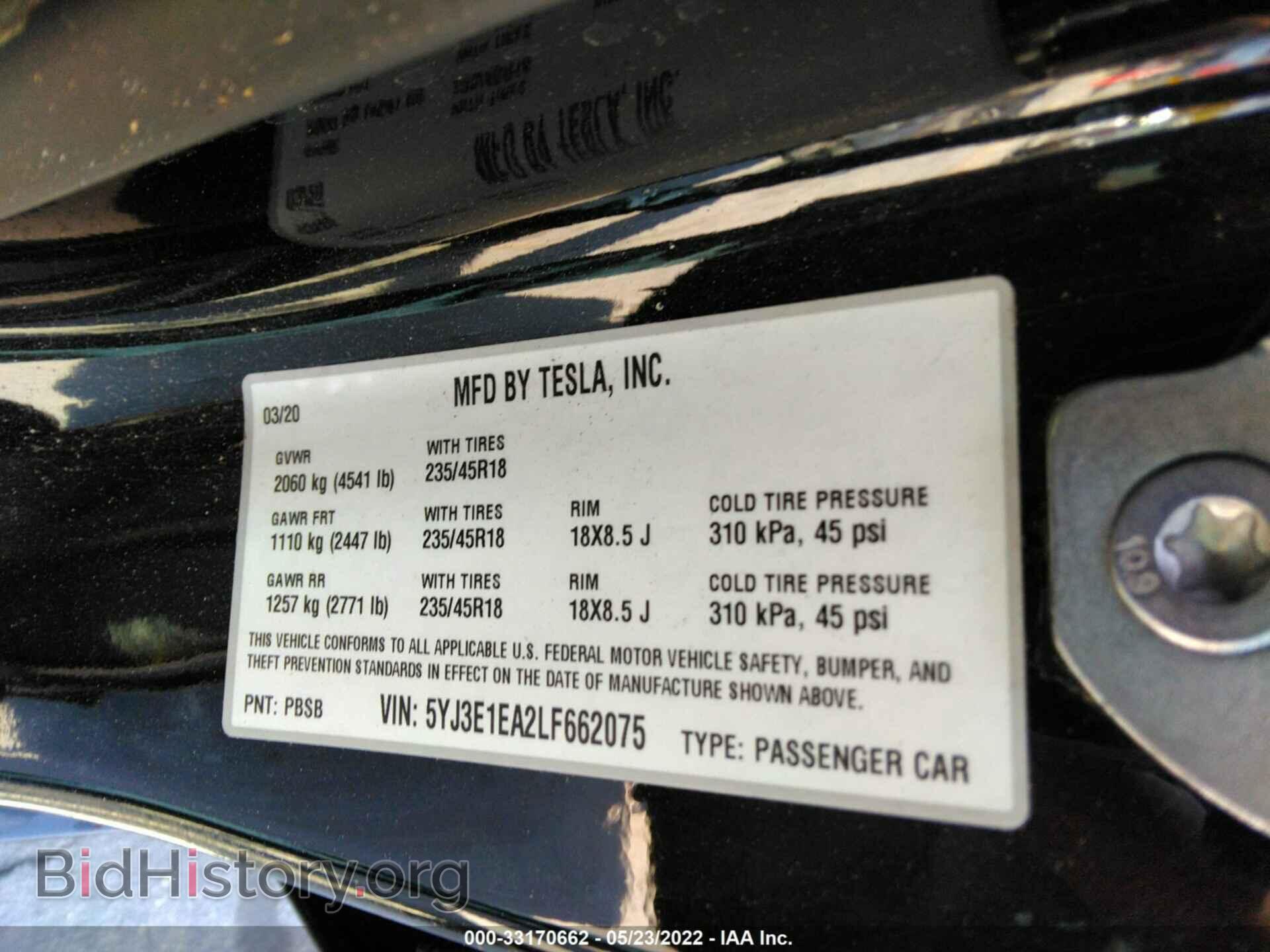 2020 TESLA MODEL 3 - VIN: 5YJ3E1EA2LF662075 - Фото 9