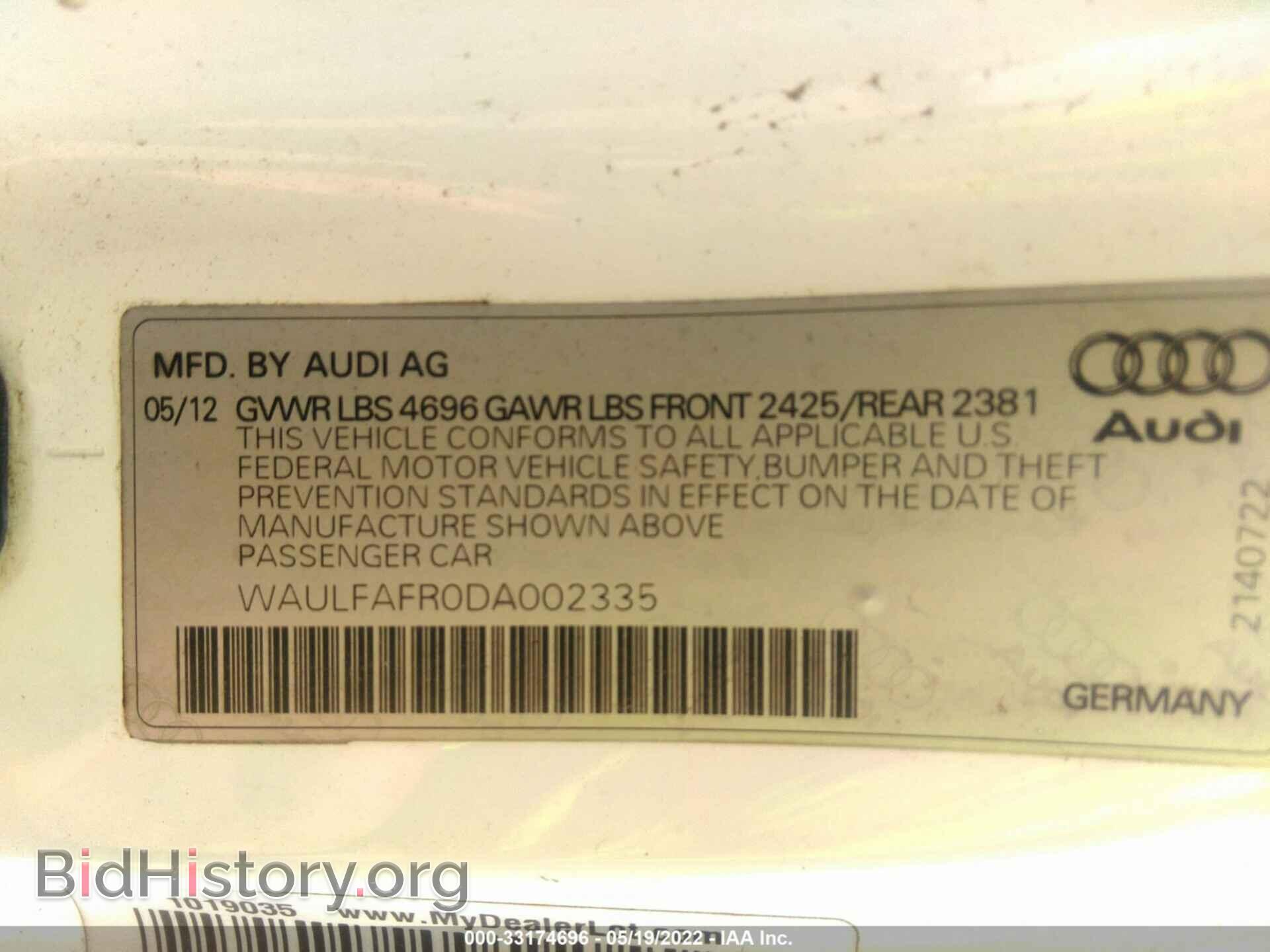 2013 AUDI A5 - VIN: WAULFAFRODA002335 - Фото 9