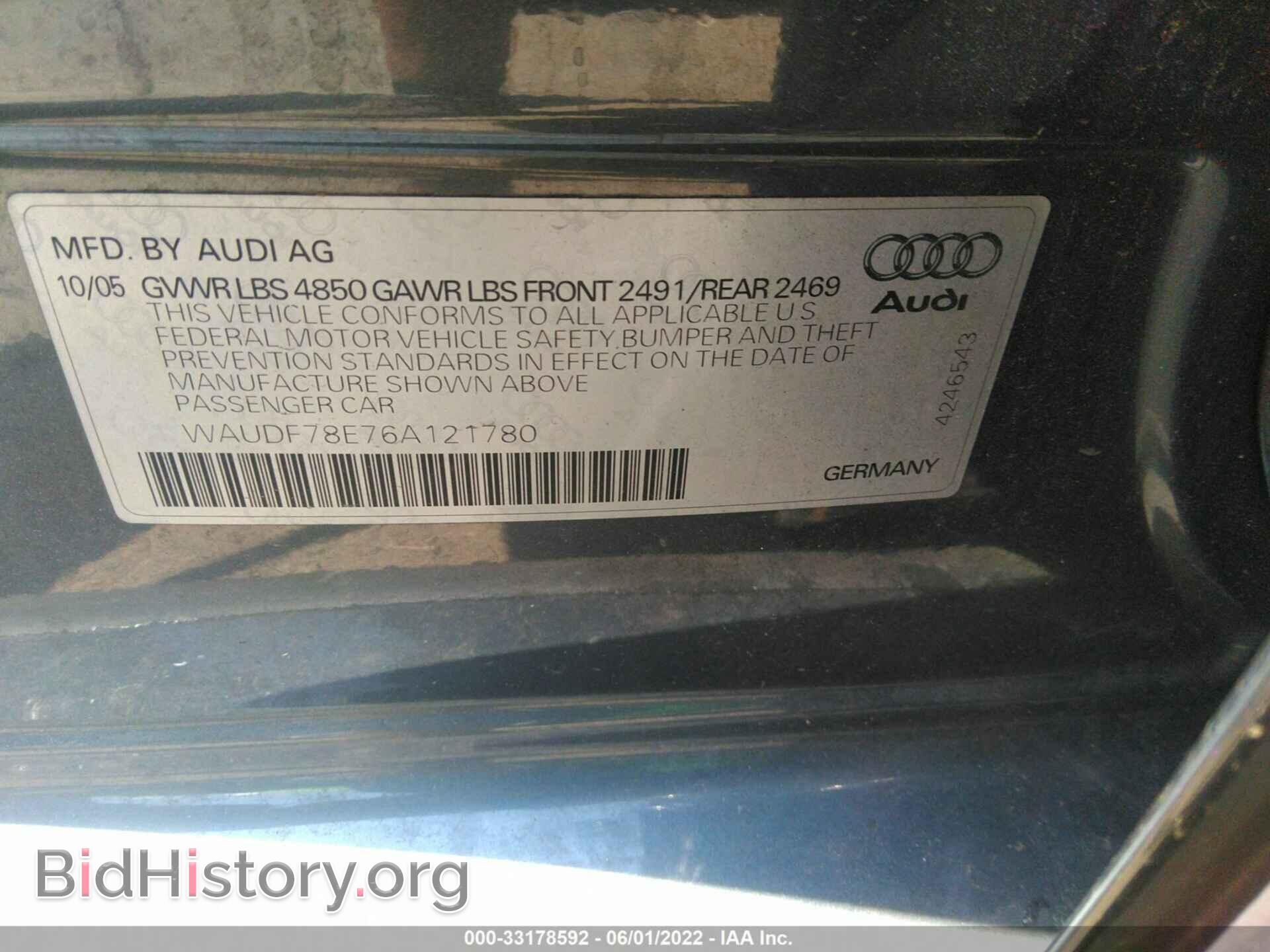 2006 AUDI A4 - VIN: WAUDF78E76A121780 - Фото 9