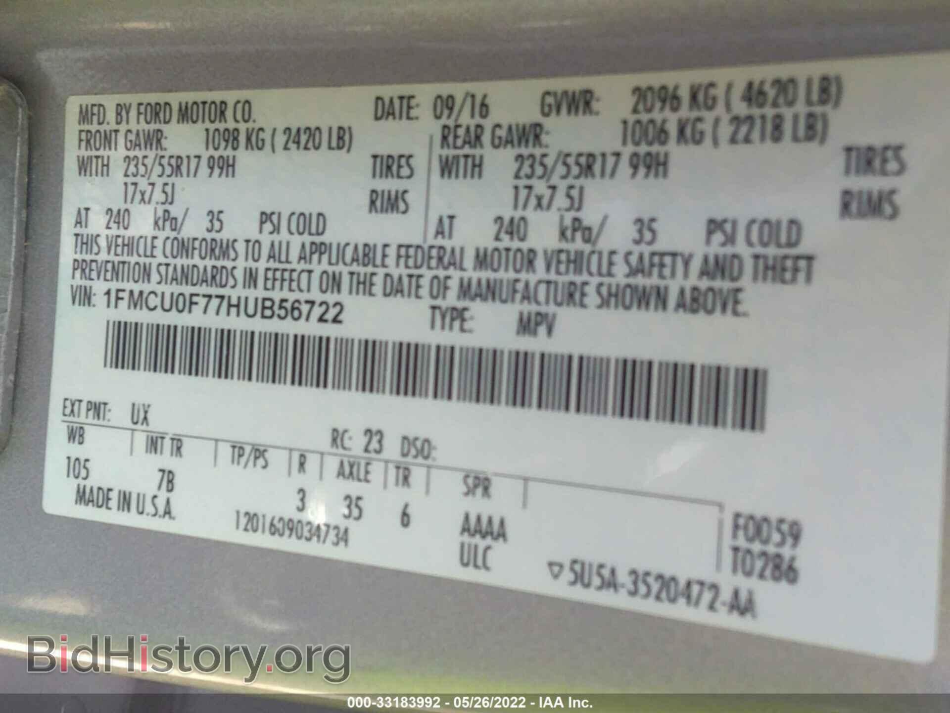 2017 FORD ESCAPE - VIN: 1FMCU0F77HUB56722 - Photo 9