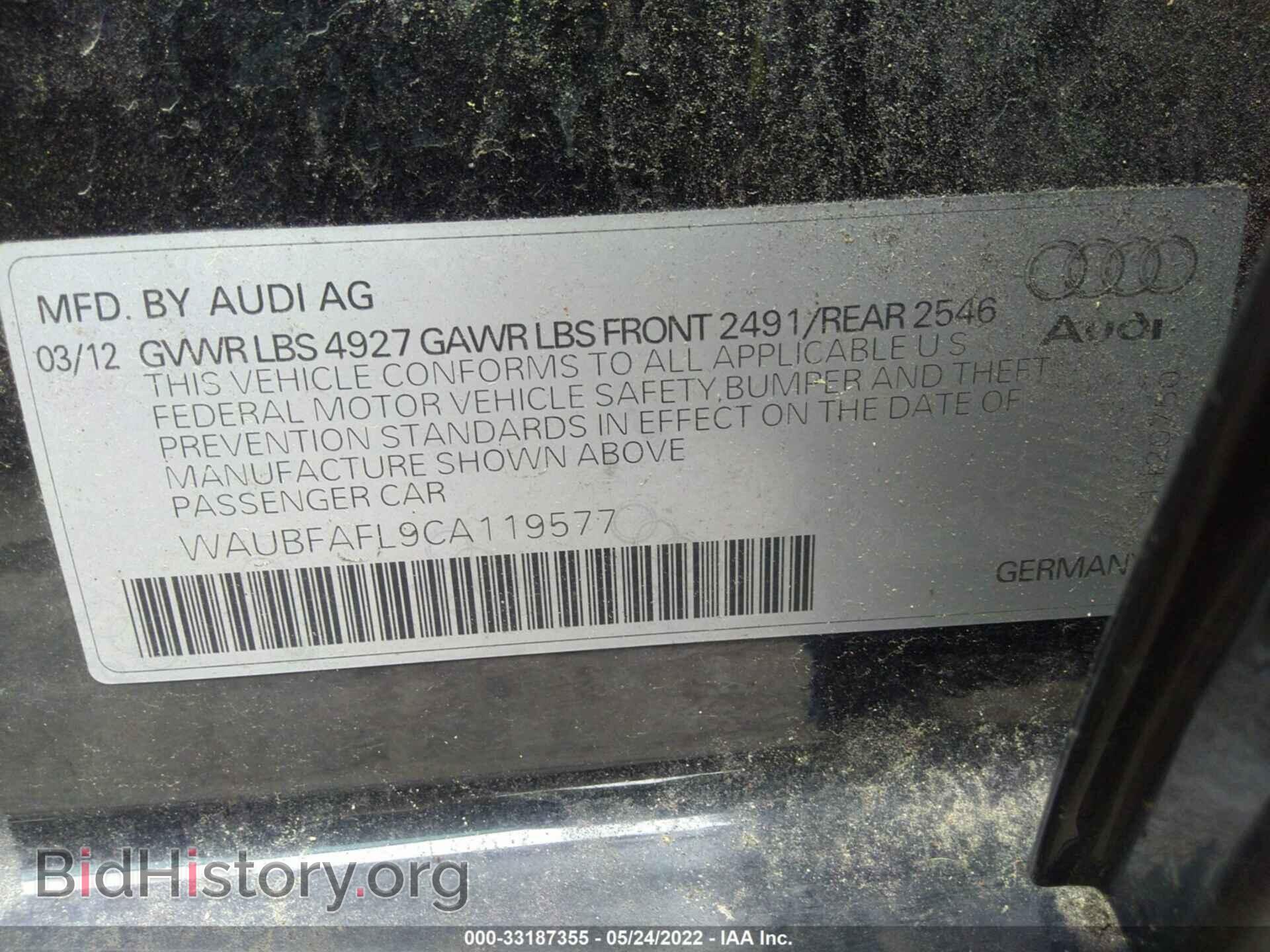 2012 AUDI A4 - VIN: WAUBFAFL9CA119577 - Фото 9