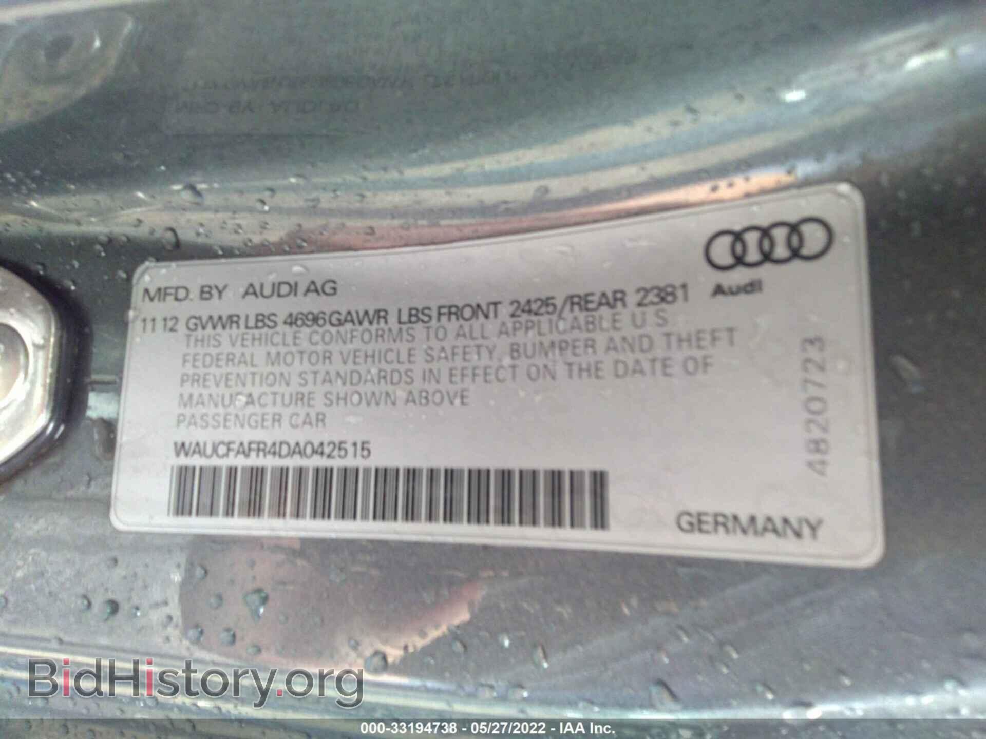 2013 AUDI A5 - VIN: WAUCFAFR4DA042515 - Фото 9