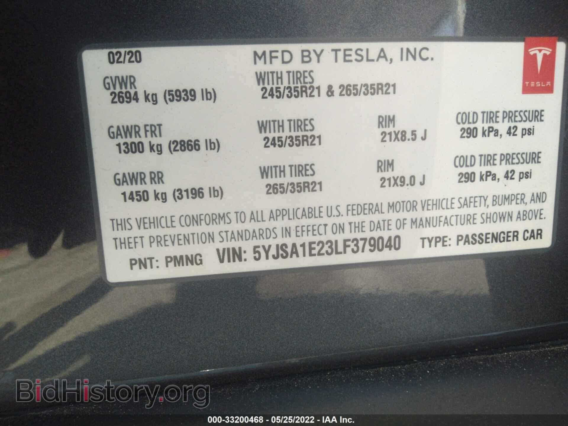 2020 TESLA MODEL S - VIN: 5YJSA1E23LF379040 - Фото 9