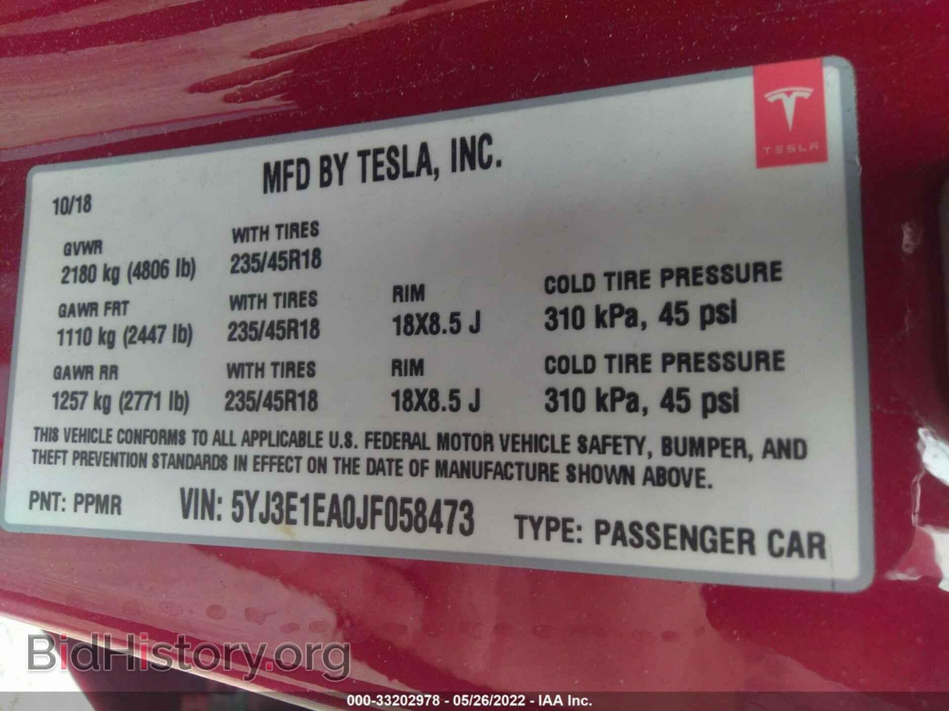 2018 TESLA MODEL 3 - VIN: 5YJ3E1EA0JF058473 - Фото 9