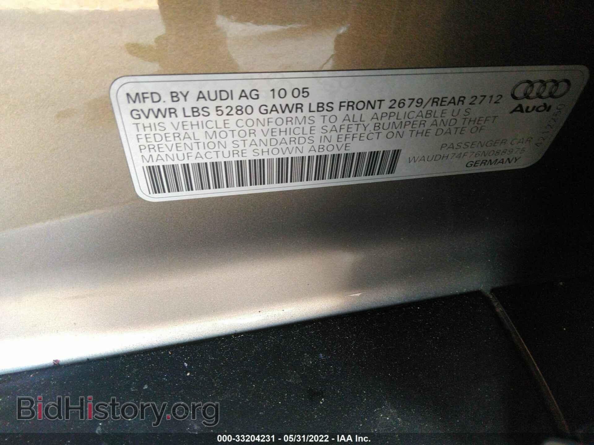 2006 AUDI A6 - VIN: WAUDH74F76N088975 - Фото 9