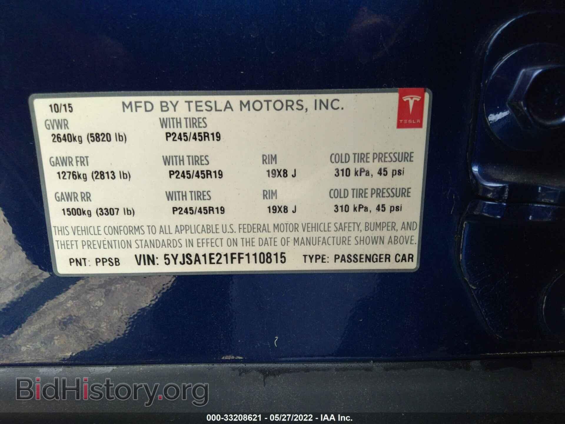 2015 TESLA MODEL S - VIN: 5YJSA1E21FF110815 - Photo 9
