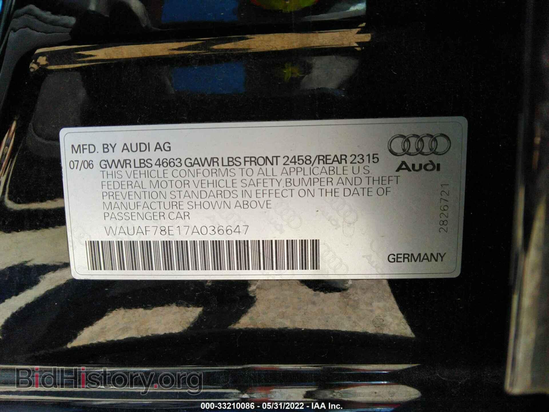 2007 AUDI A4 - VIN: WAUAF78E17A036647 - Фото 9