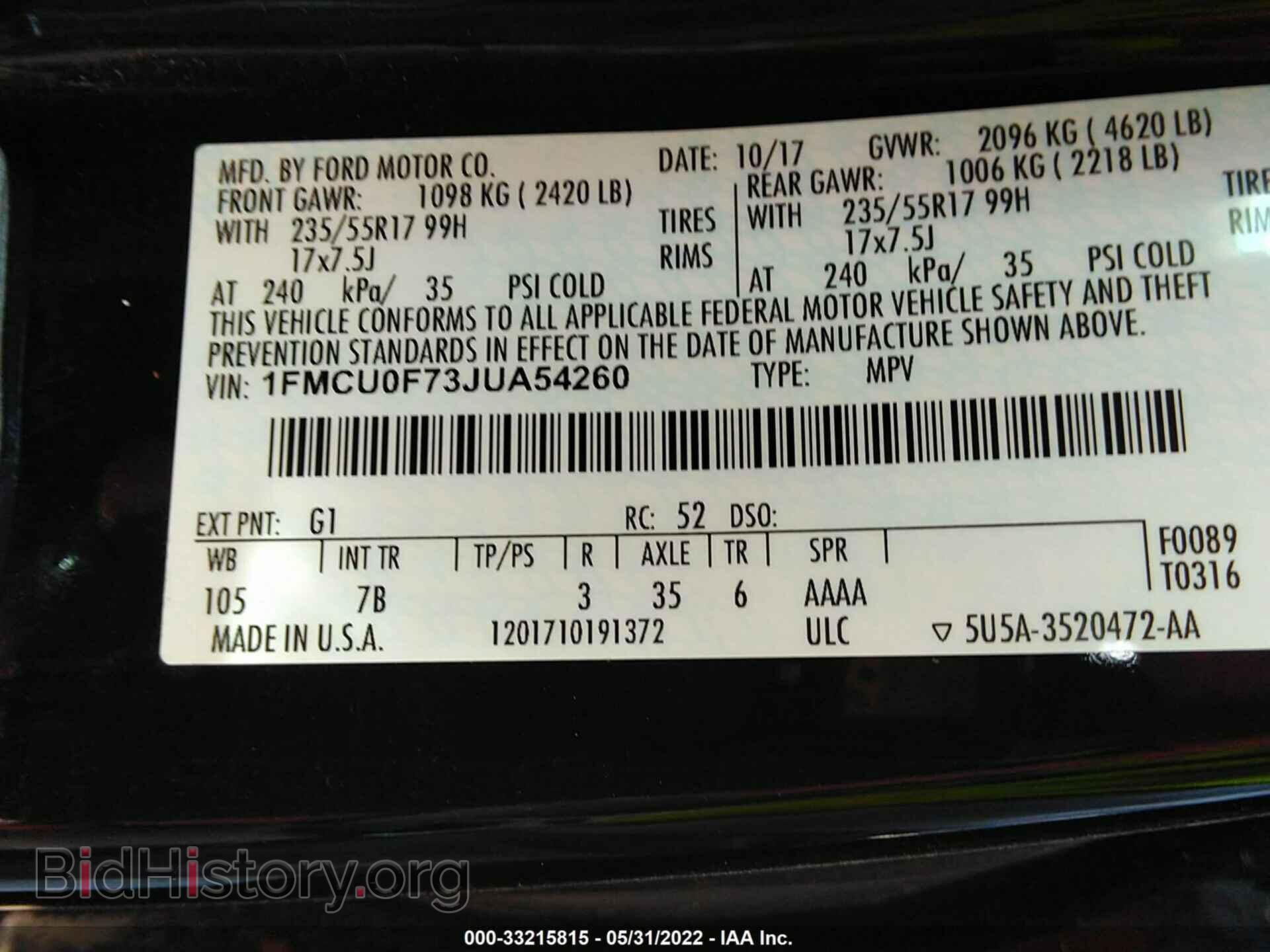 2018 FORD ESCAPE - VIN: 1FMCU0F73JUA54260 - Фото 9