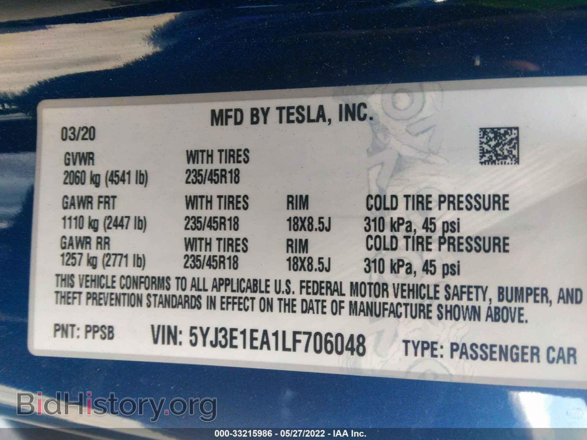 2020 TESLA MODEL 3 - VIN: 5YJ3E1EA1LF706048 - Фото 9